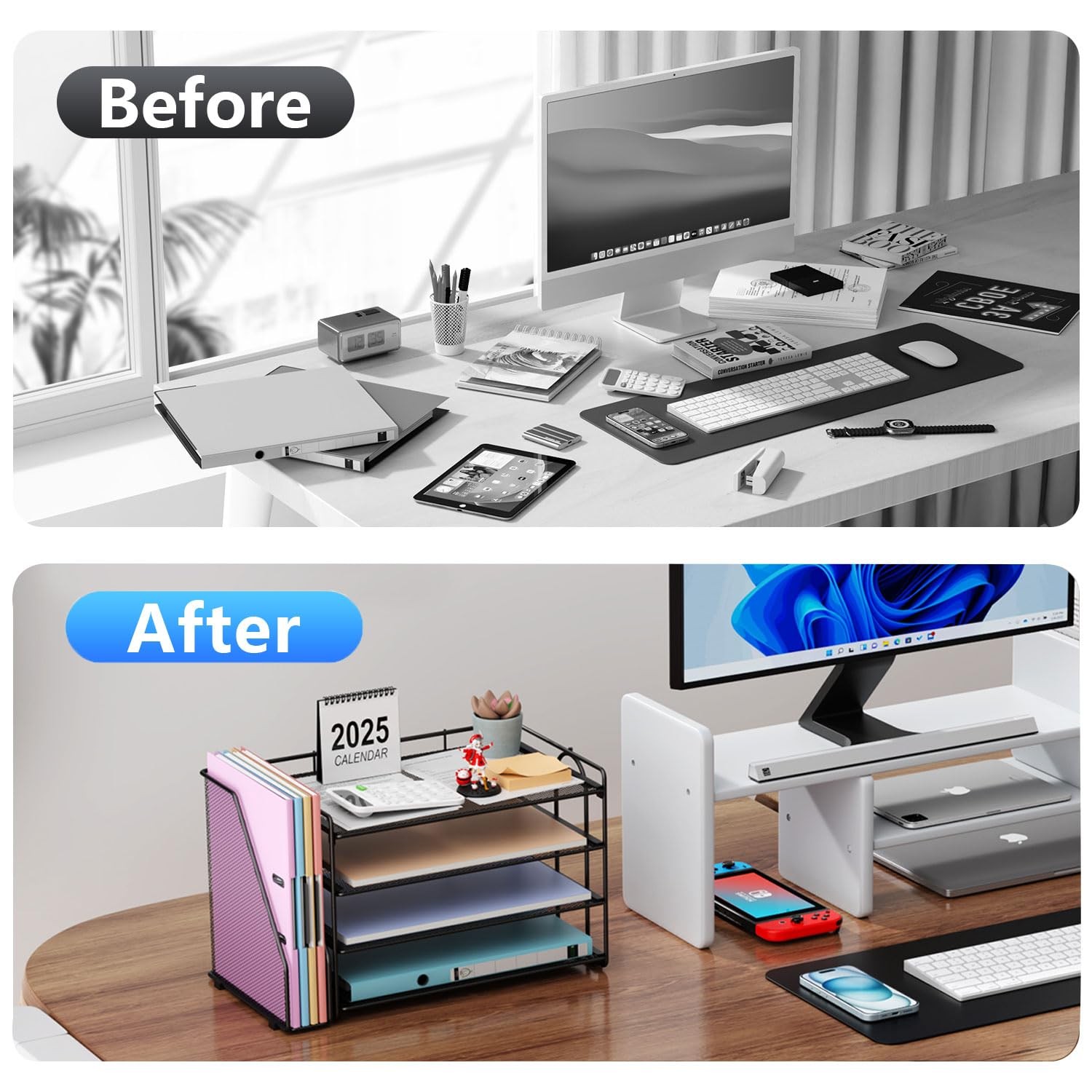 4-Tier Paper Organizer With Magazine Holder, Desk Organizers and Accessories,…