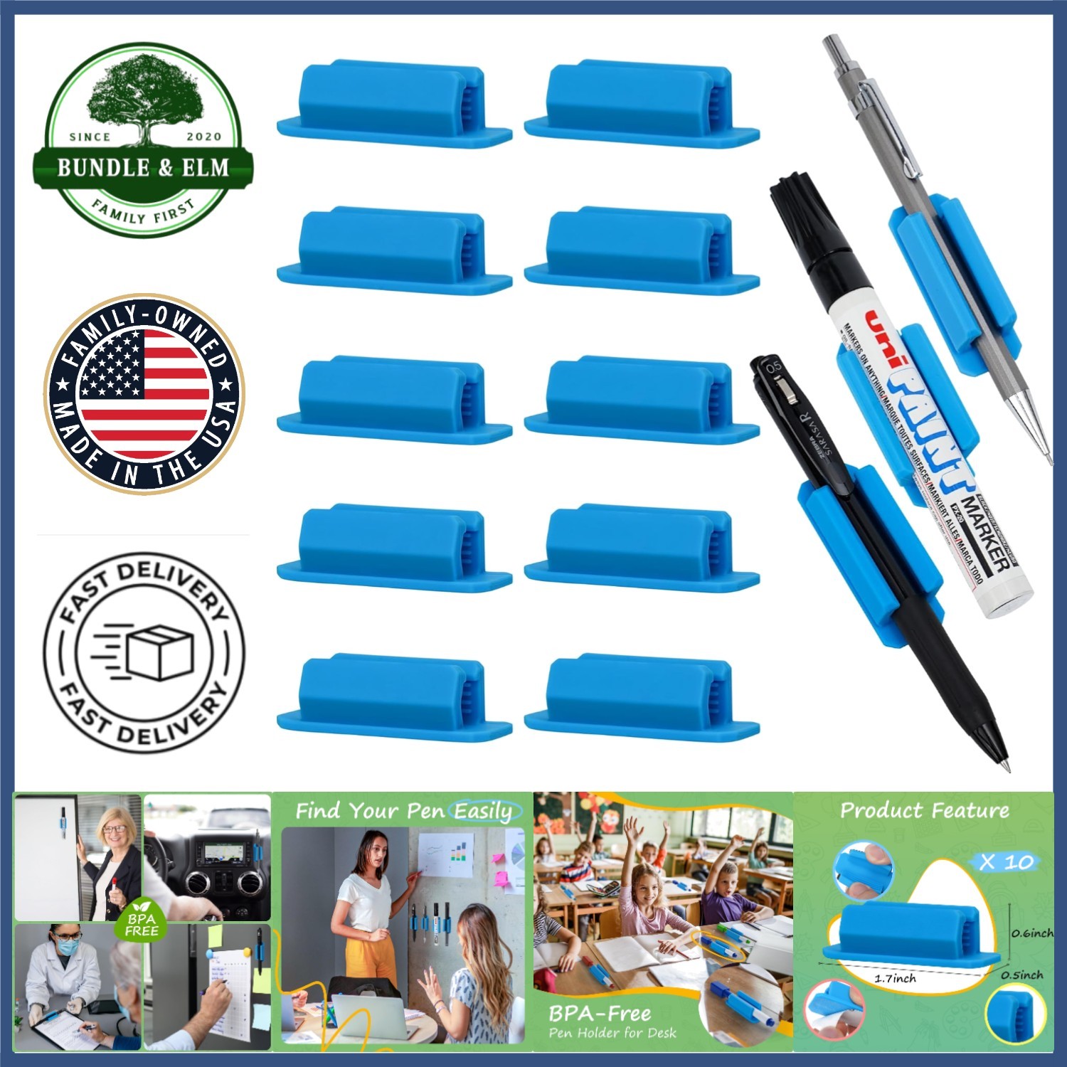 10 Pack Silicone Pen Holders for Desk, Adhesive Pencil Clips for Office Use