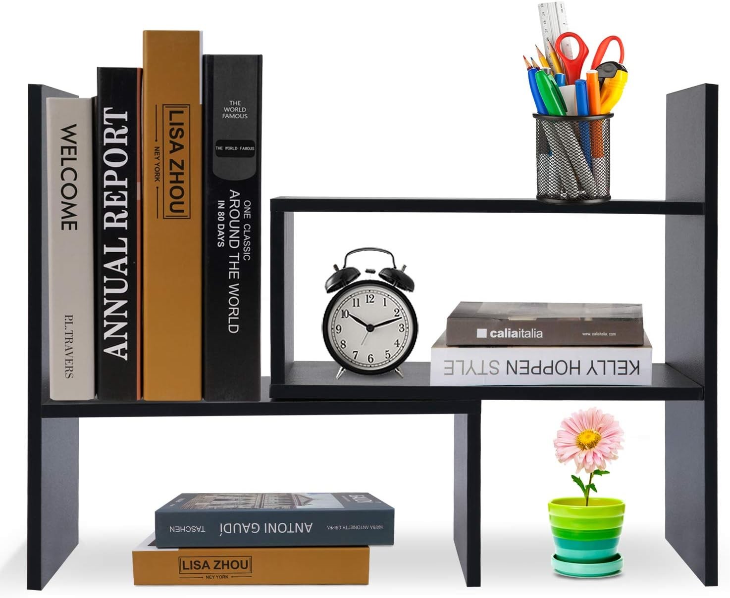 Desk Shelf Adjustable Desktop Storage Organizer Wood Display Shelf Rack Office