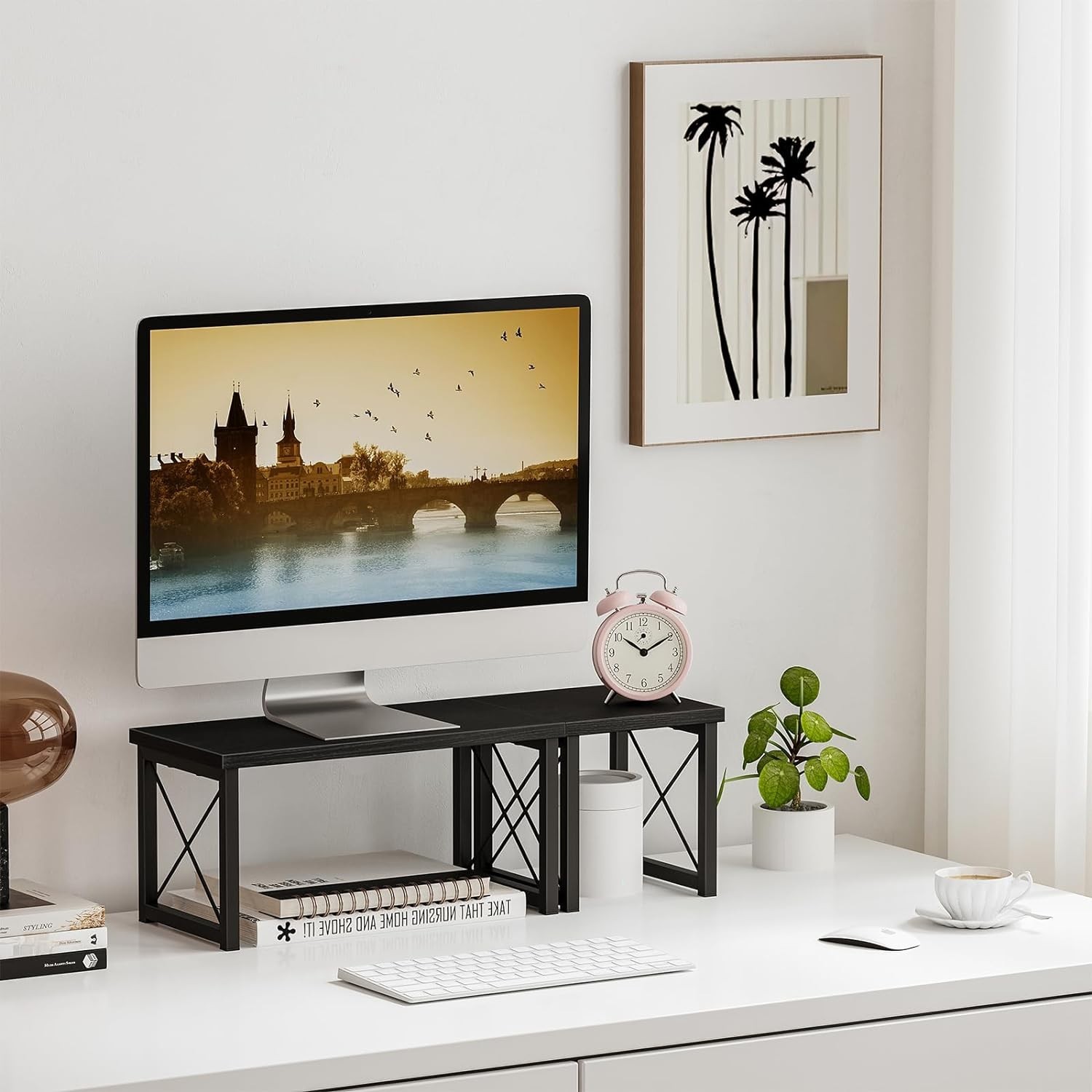 Freestanding Rustic Desk Shelf – Versatile 2 Tier Organizer for All Spaces