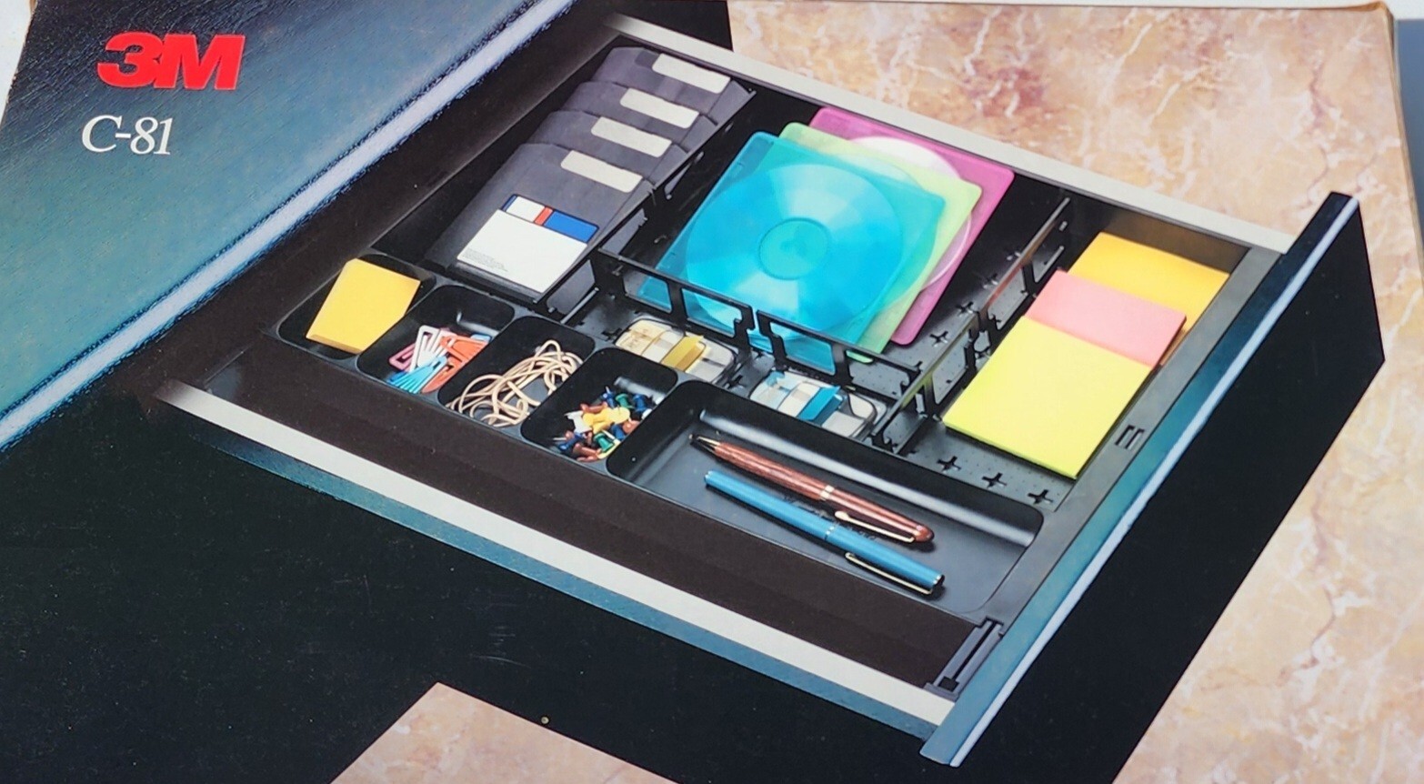 3M-C81 Recycled Plastic Data Desk Drawer Organizer Discontinued Black Open Box
