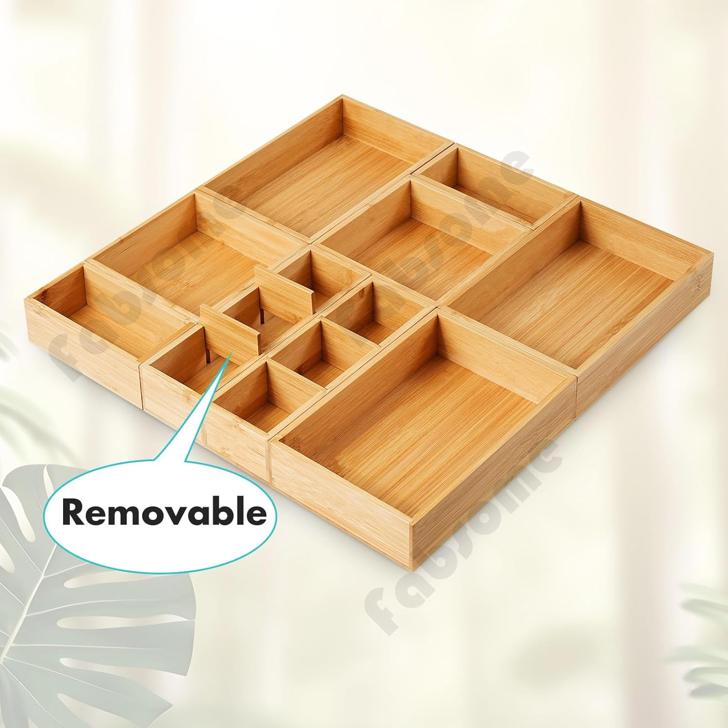 9 Pack Bamboo Drawer Organizer Set Kitchen Desk Bathroom Storage Containers