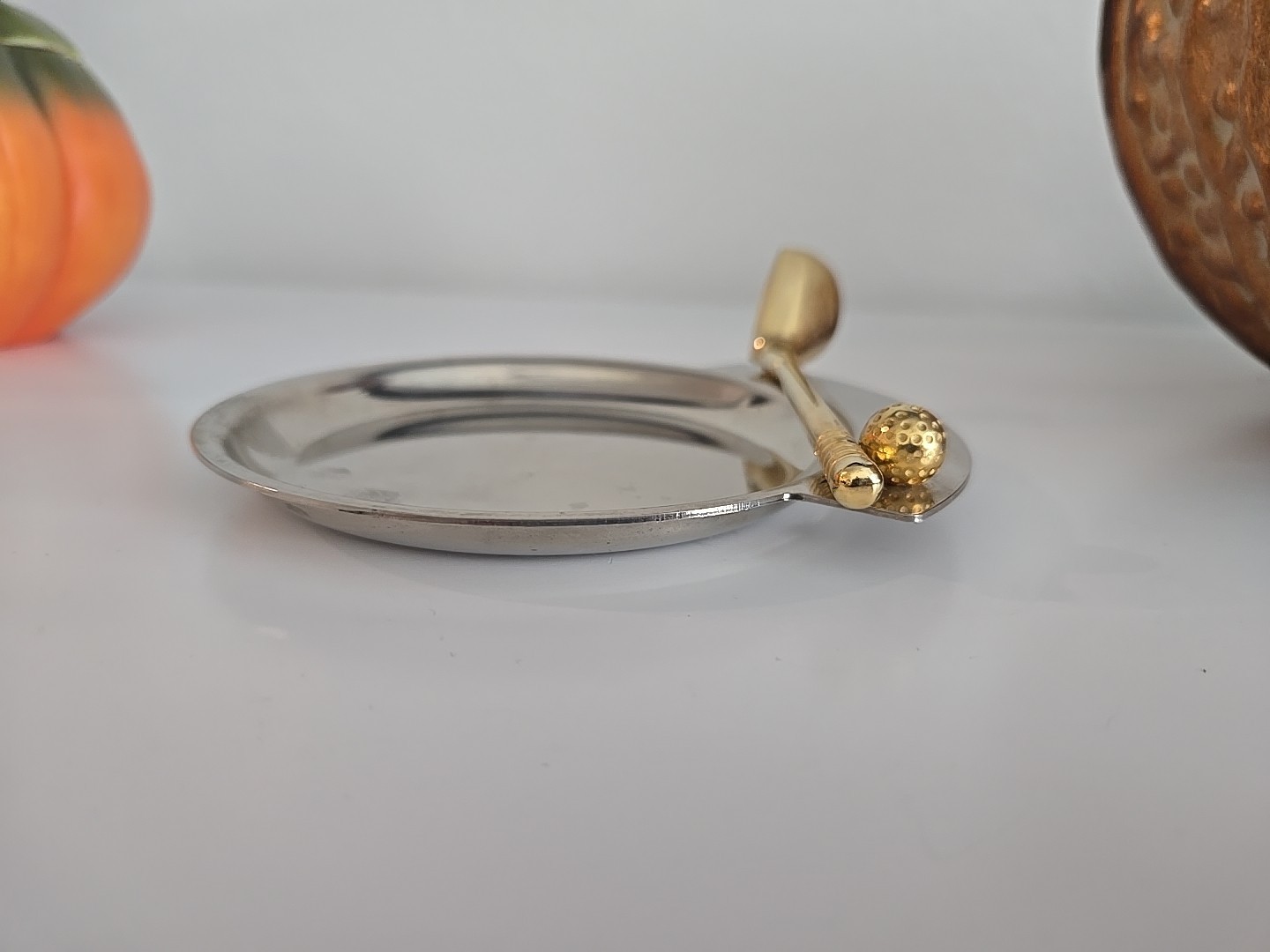 Vintage Desk Set Letter Holder Silver Brass Coin Trinket Dish Golf Bag Club Ball