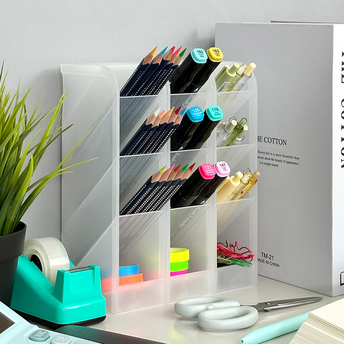 Wrapables 4 Compartments Desk Storage Pen Organizer, Small (3pcs) / Clear