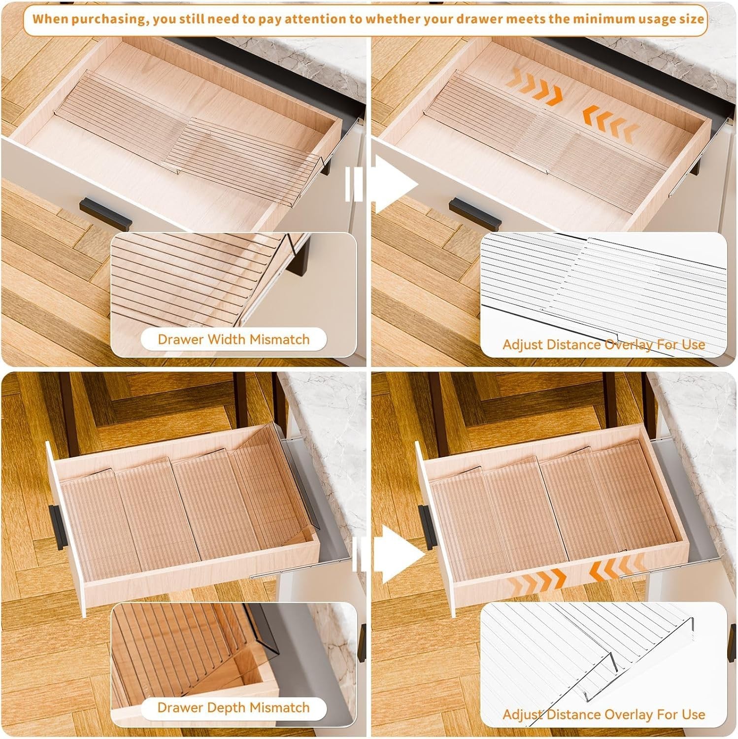 Yieach 8 Pack Adjustable In Drawer Spice Organizer – 8PCS-11” to 22”, Clear