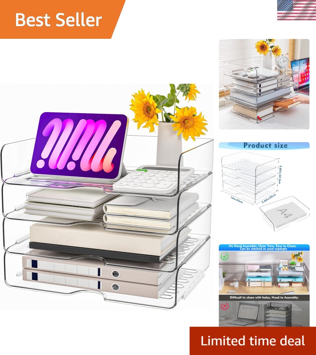 Versatile Clear Acrylic Letter Tray Set – Stylish Paper Organizer, 4 Count