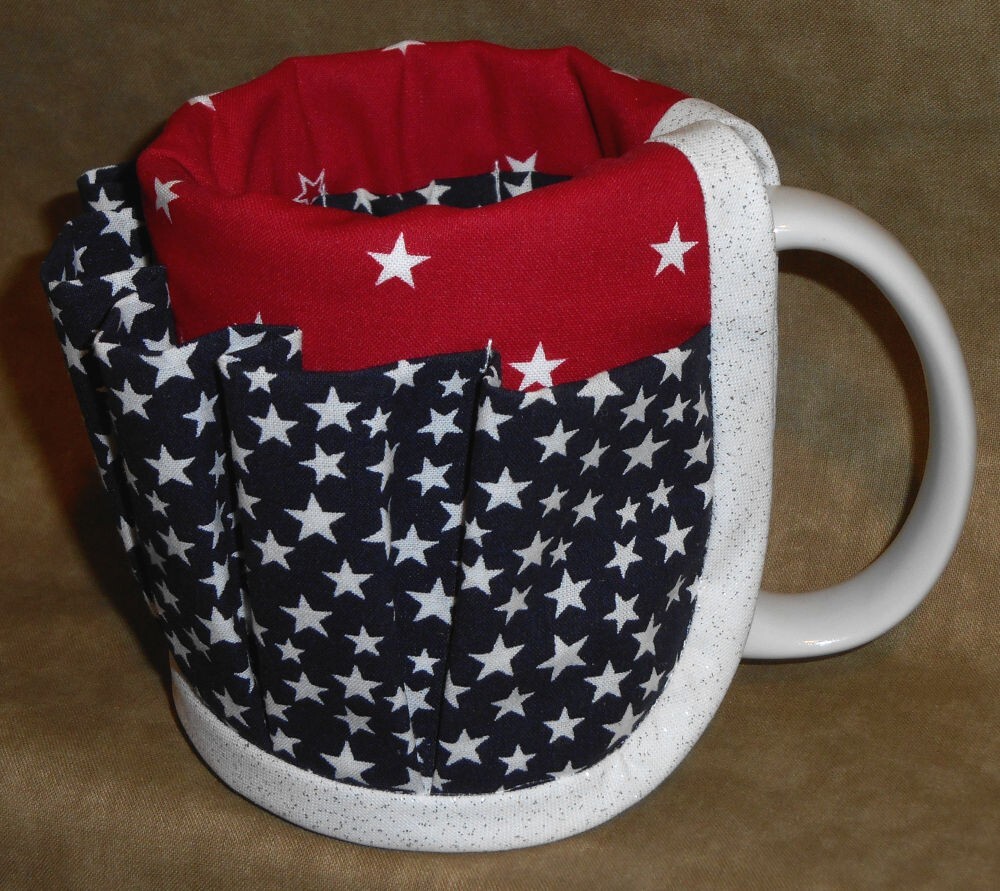Coffee Cup Caddy Stars Red Blue American Patriotic Pens Pencils Holder Handmade