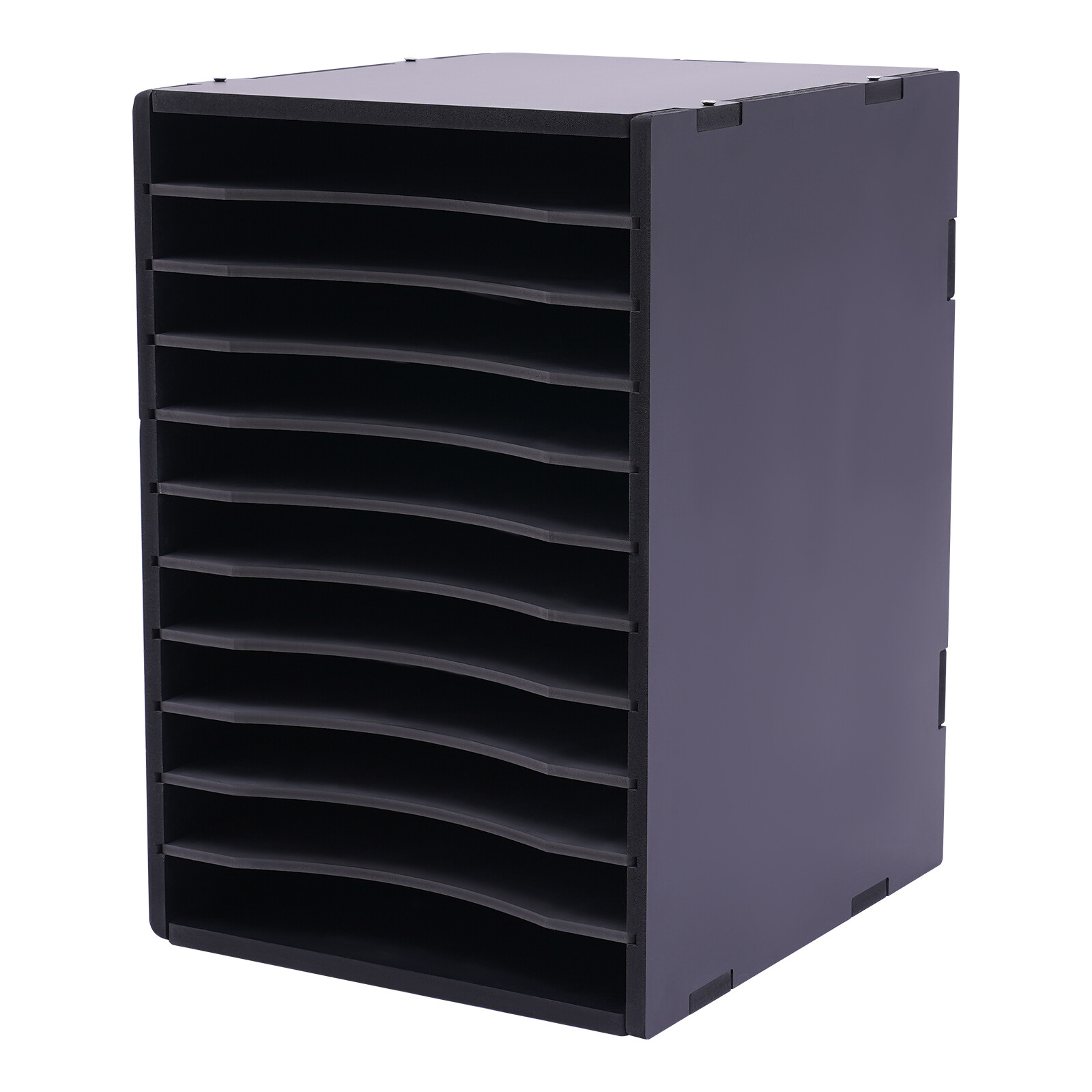 Vertical Desktop Organizer, 11 Compartment, Black, Letter-size Shelves