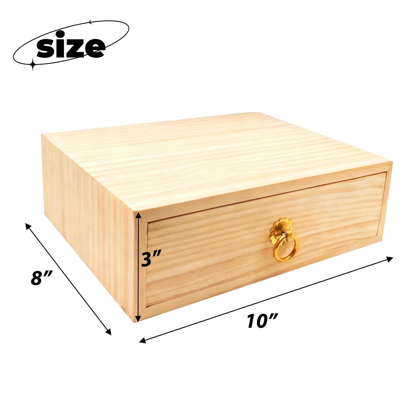 LONG TAO Natural Wooden Storage Box 9.8×7.9×3.1 inches, natural wood color