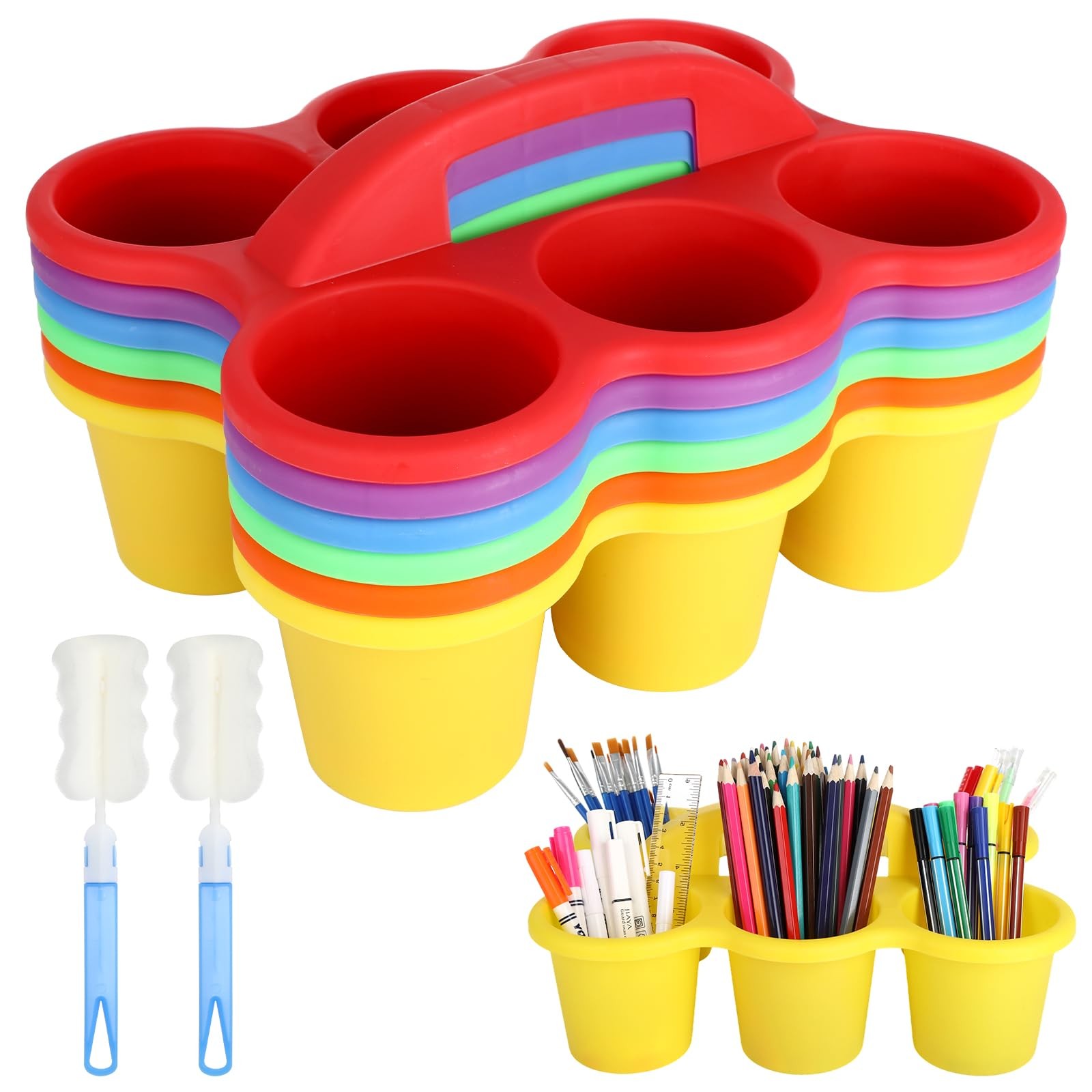 6 Pack Classroom Caddy Organizer with Handle, Plastic Art Caddy, Drink Cup Ca