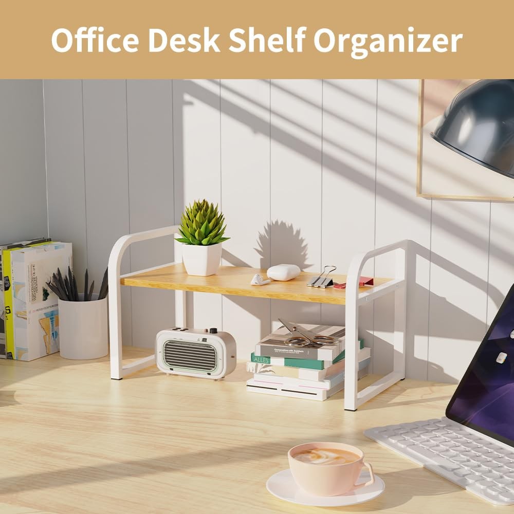 Office Desk Shelf Organizer, Wood 11.81Lx7.87Wx8.46H, White White-single Tier