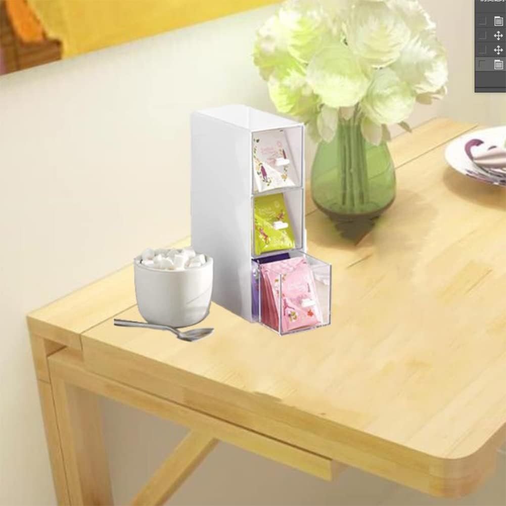 Plastic Tea Bag Organizer with 3 Drawers, 3.1in L x 6.6in W x 9.05in H, White