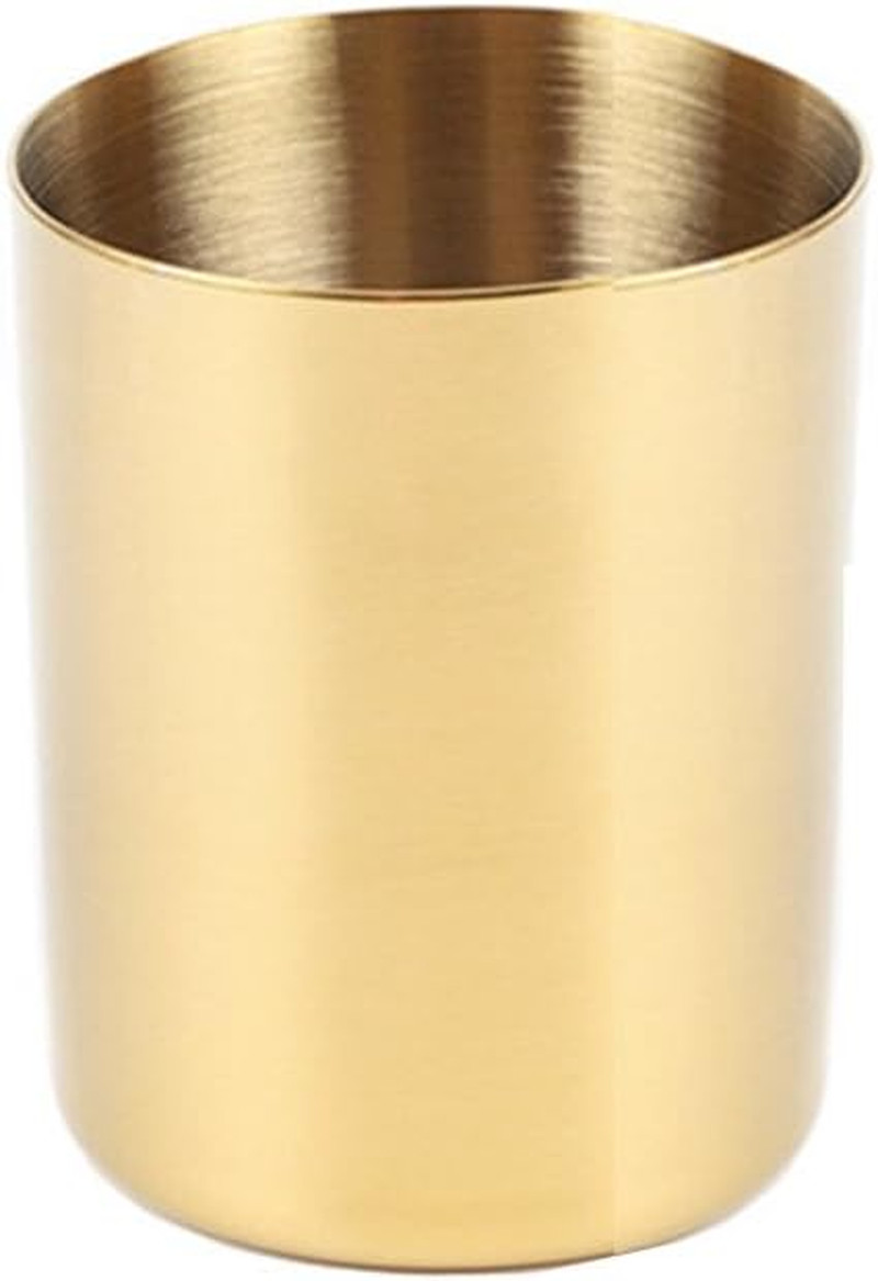 Gold Pen Holder Glossy Stainless Steel Pencil Cup for Home Office Desk