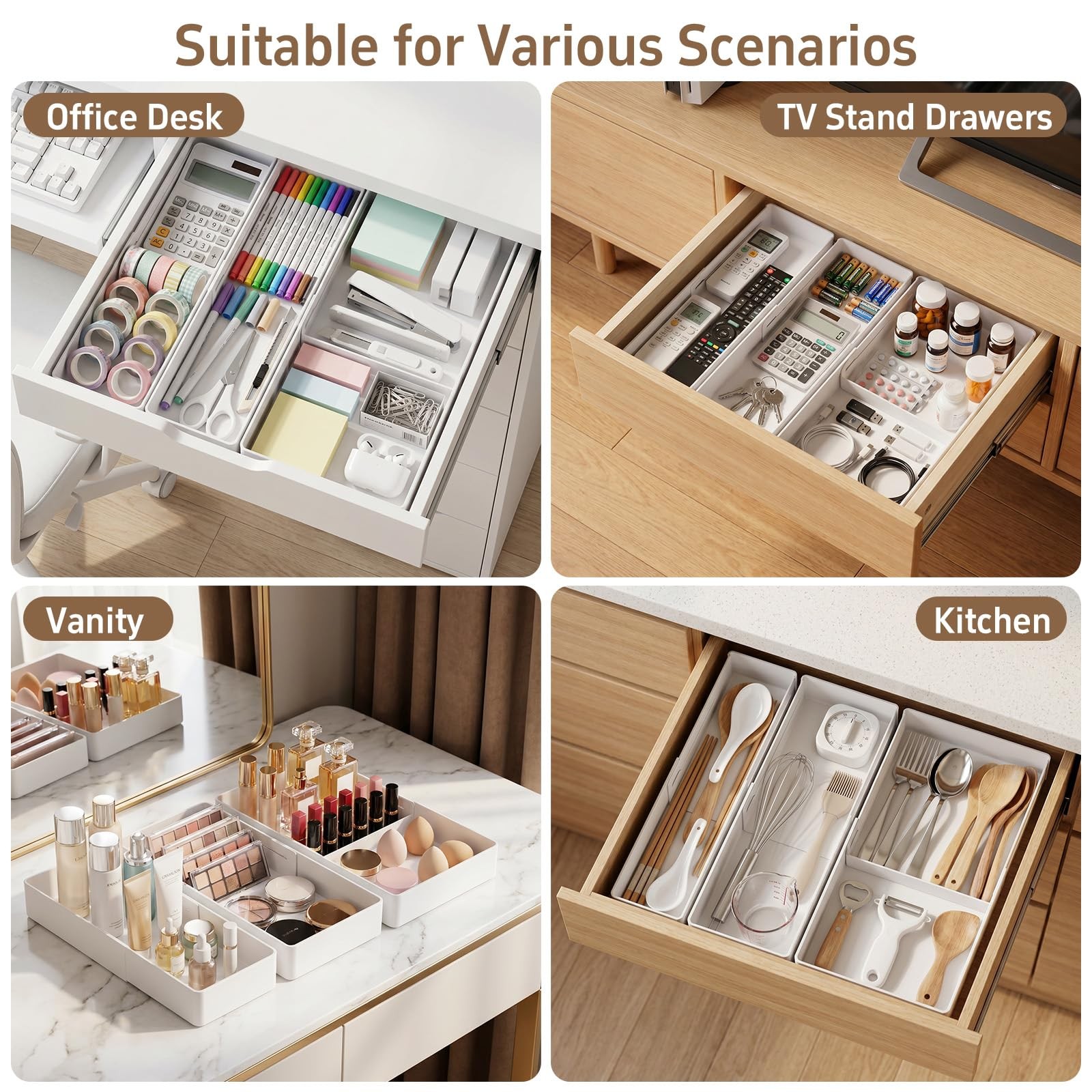 3-Pack Expandable Makeup Drawer Organizer, L/M/S