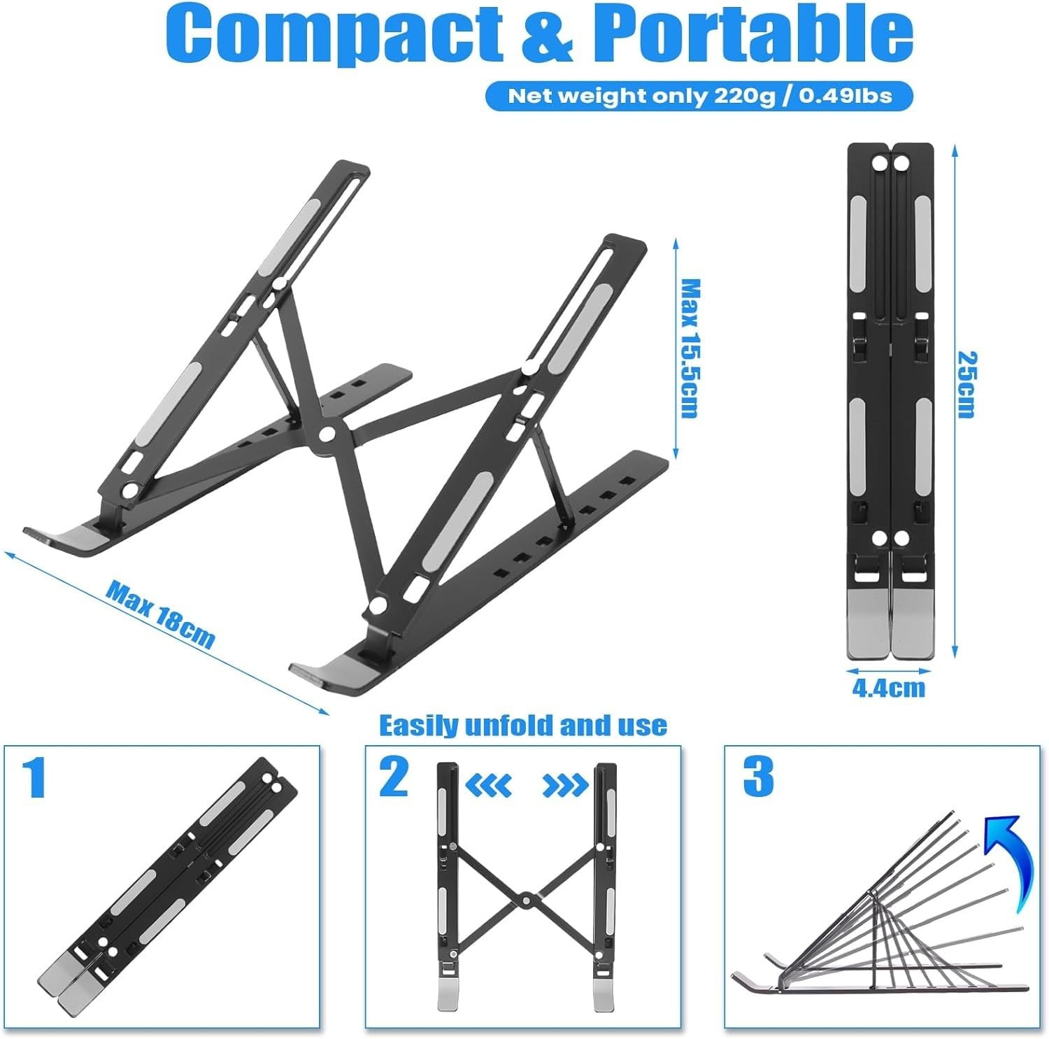 Osswe Premium Portable Aluminum Laptop Stand for Desk, 7 Black And Silver