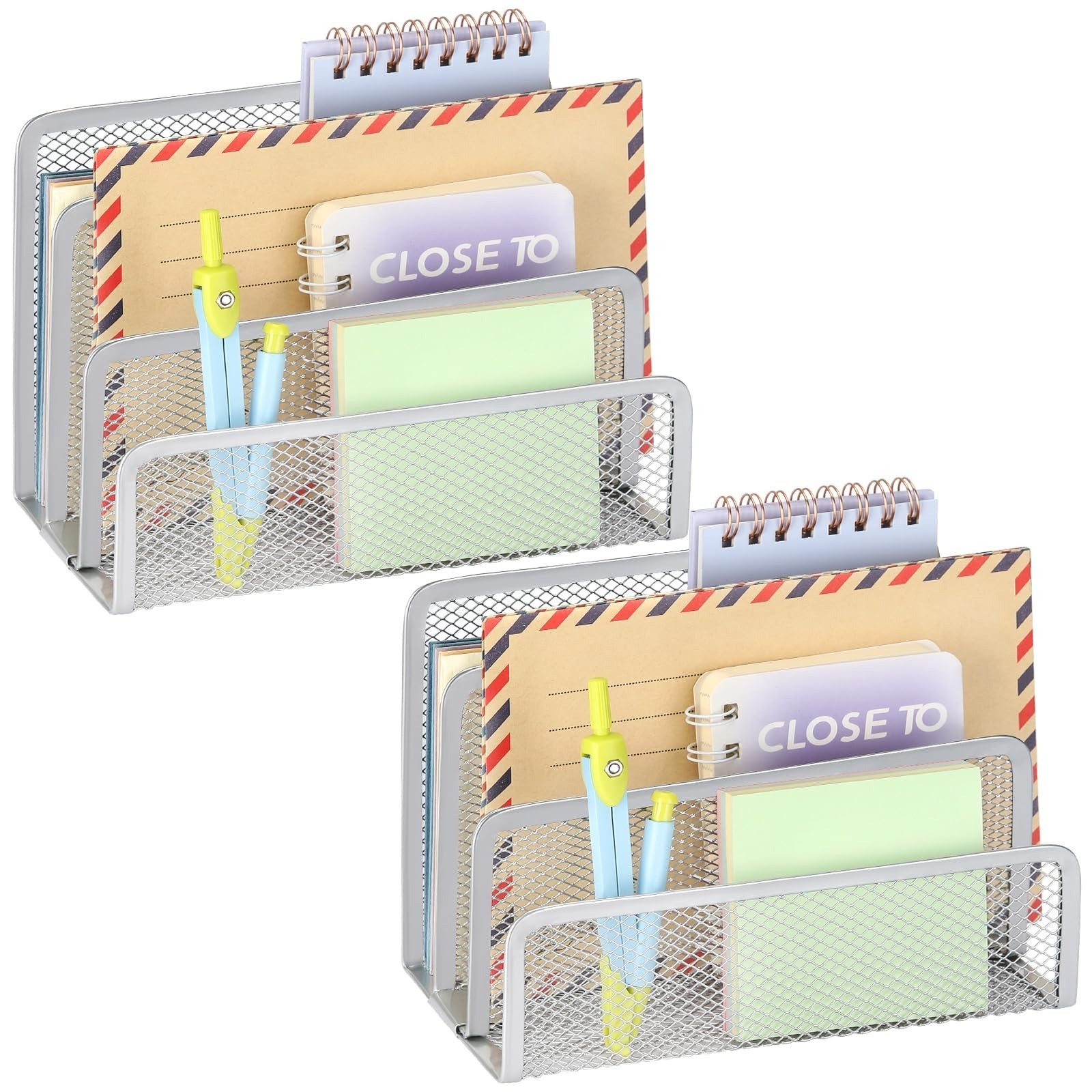 LETURE 2 Pieces Desk Mail Organizer, Metal Mesh File Holders, Black