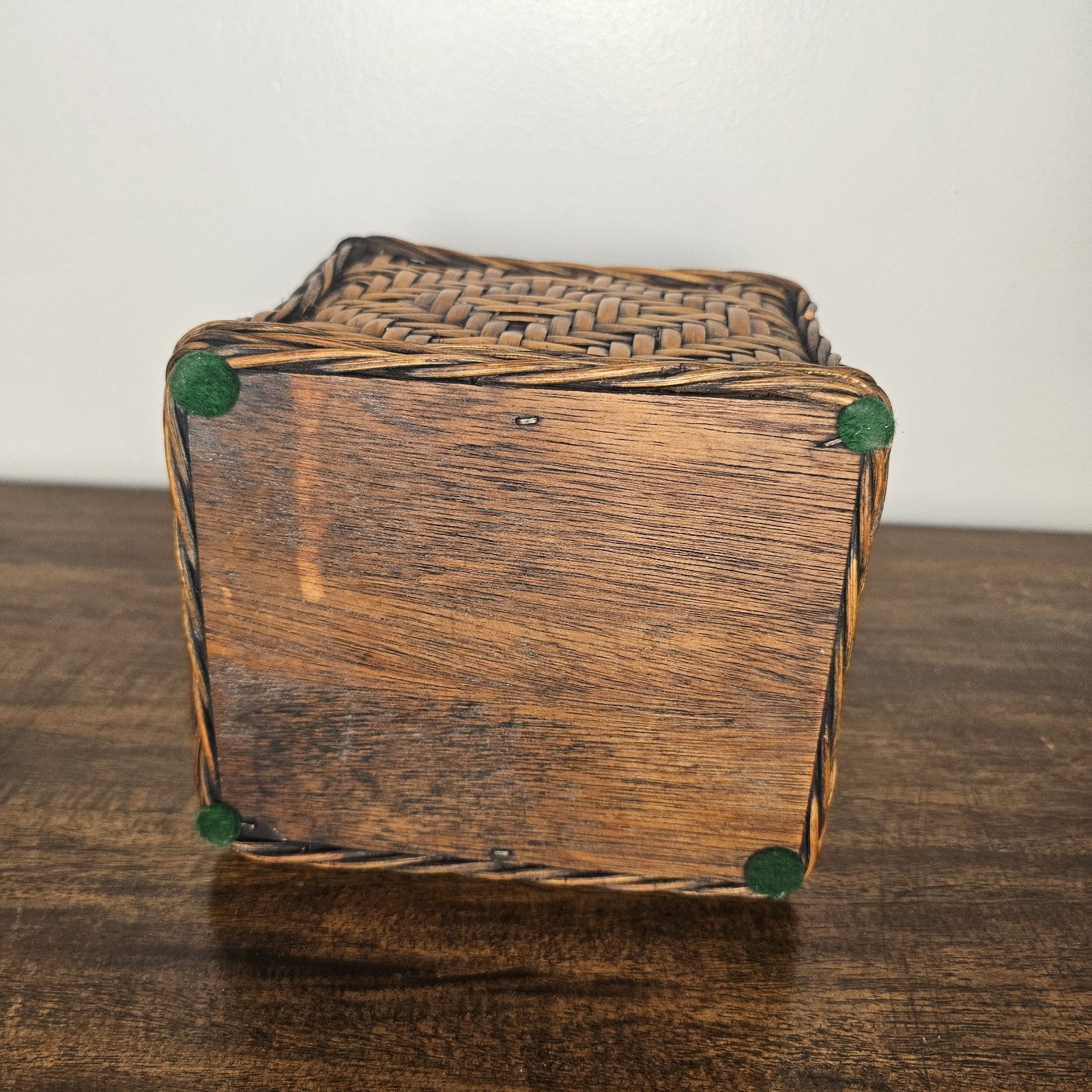 Boho Chic Woven Rattan Bamboo Desk Organizer 3 Compartment Vintage Storage