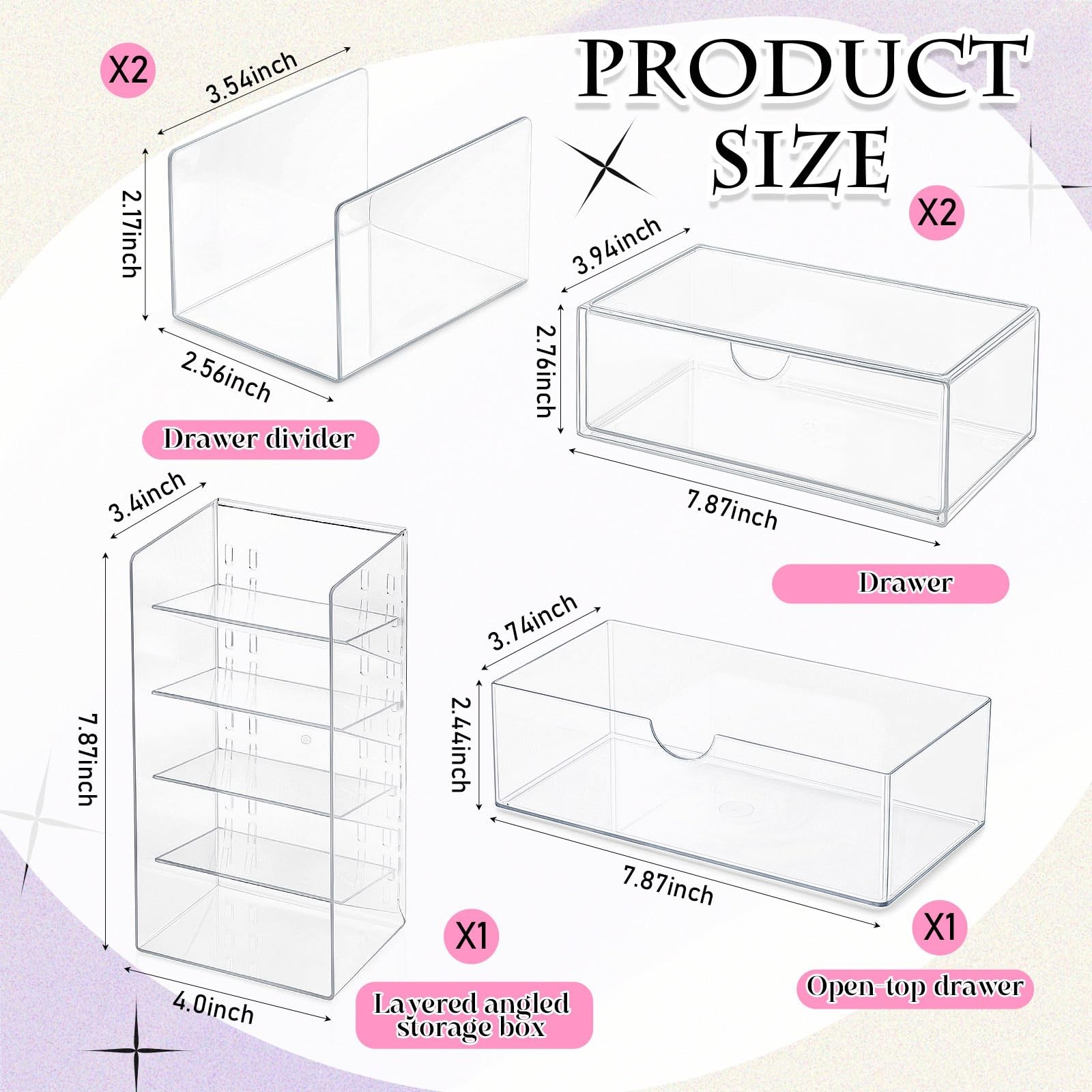 Kathfly 6 Pcs Medicine Cabinet Organizer Acrylic Stackable Clear Makeup clear