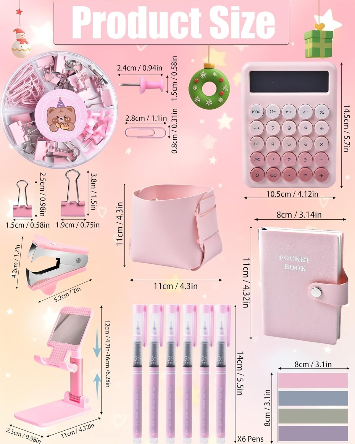21Pcs Pink Desk Organizers and Accessories With Mesh Desk Organizer and 360°R…