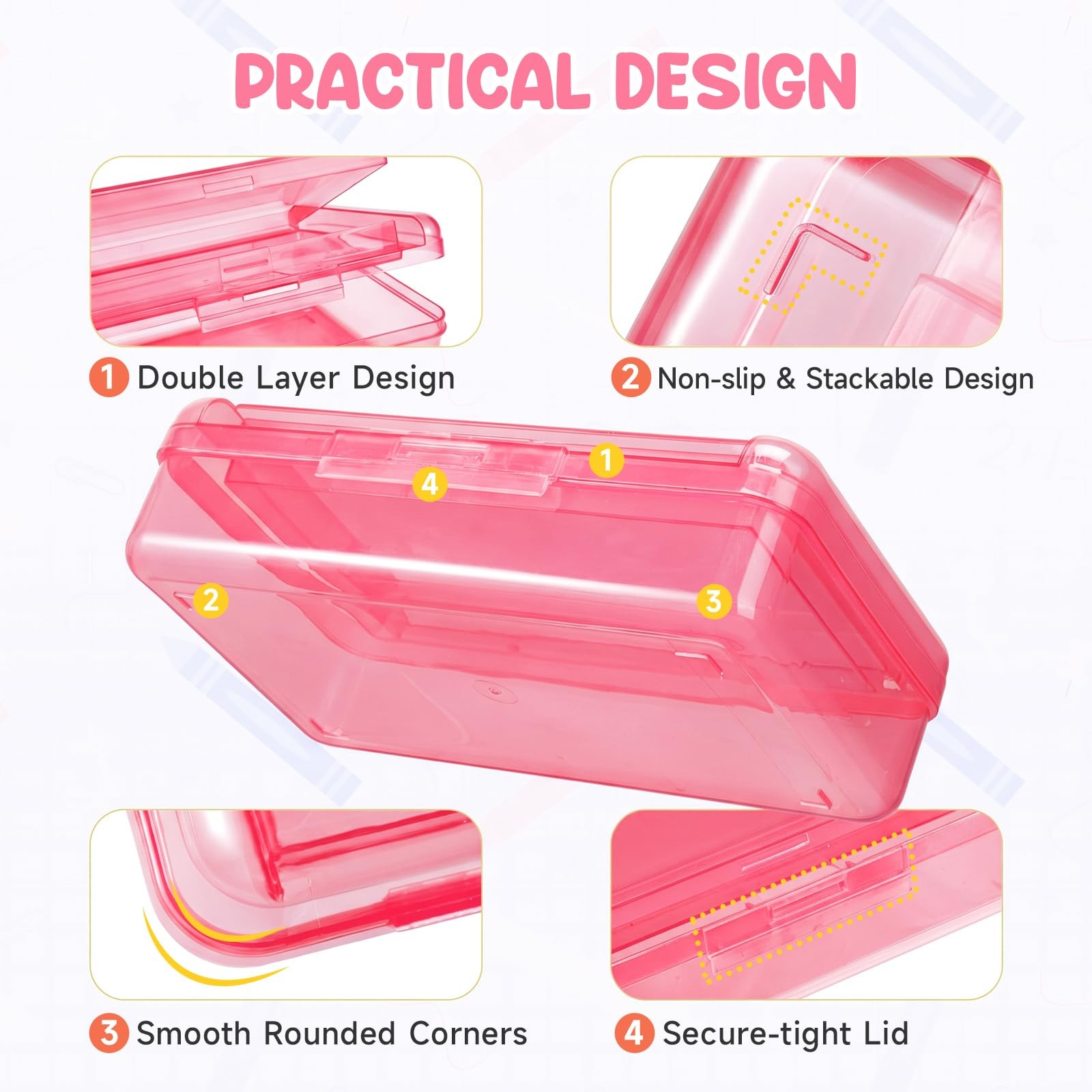 Double Layer Pencil Box, Hard Plastic Case with Latch, Large Art Storage Orga…
