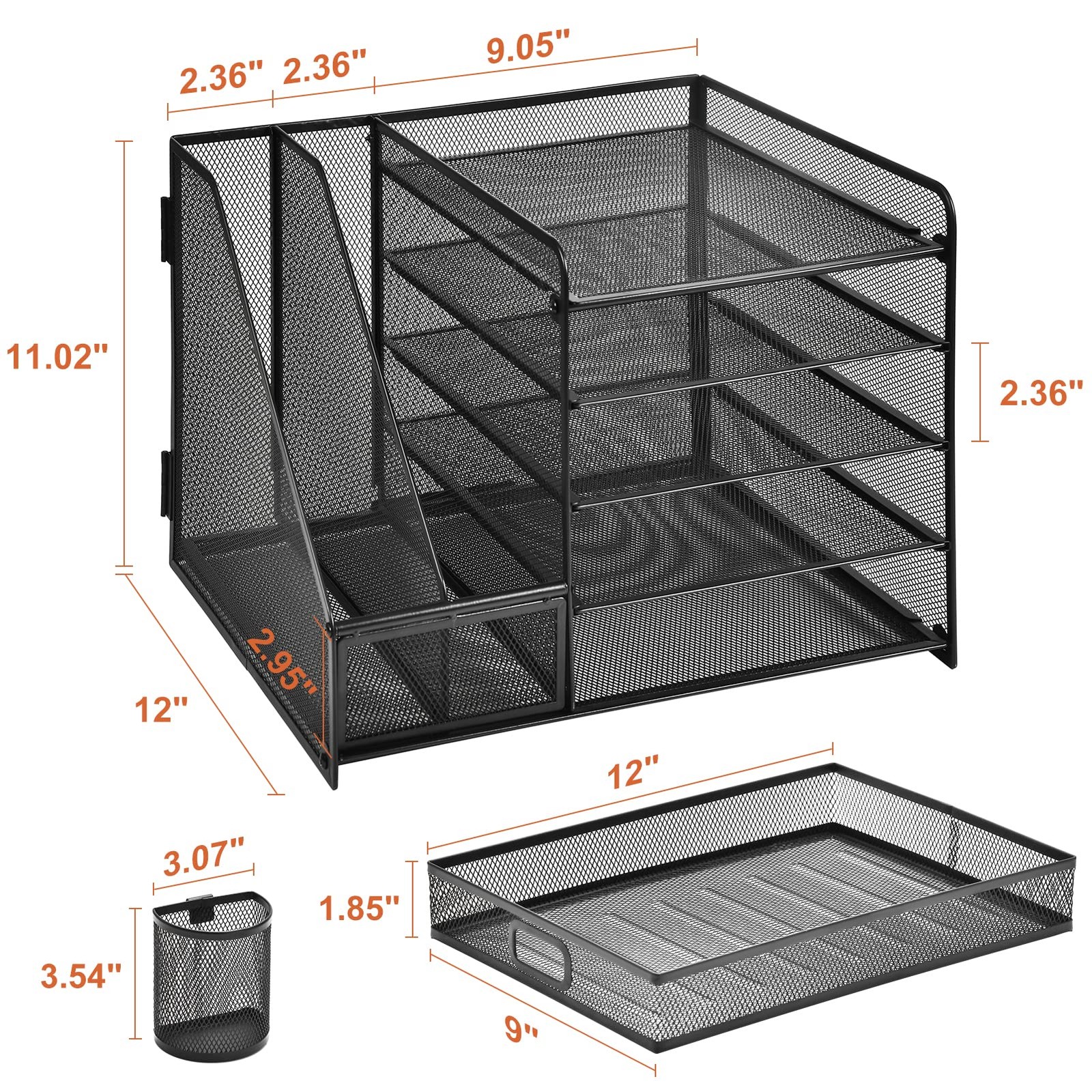 Marbrasse Desk Organizer with File Holder, 5-Tier Paper Letter 5Tire, Black
