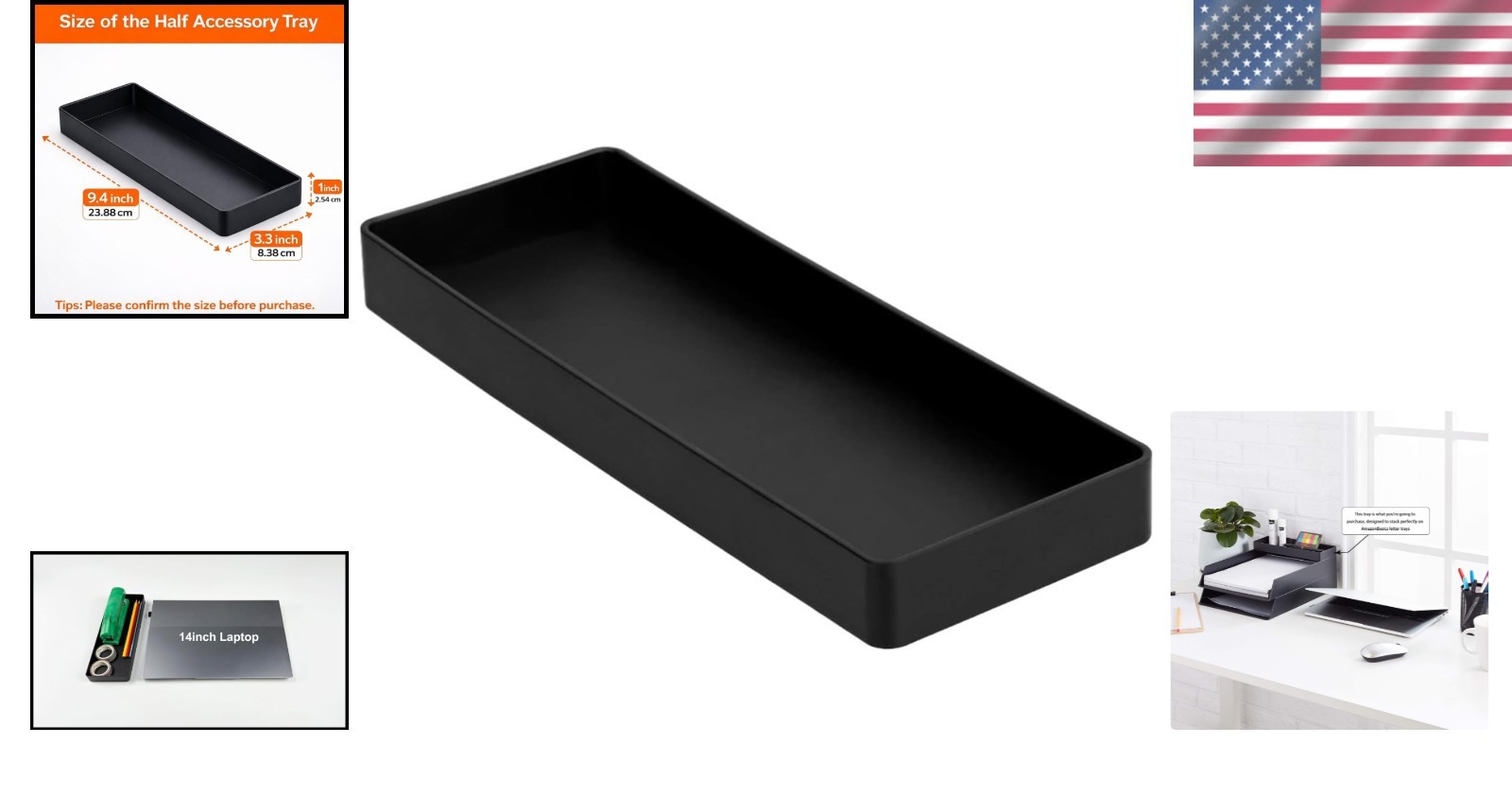 Elegant Plastic Half Accessory Tray for Efficient Workspace Organization, Black
