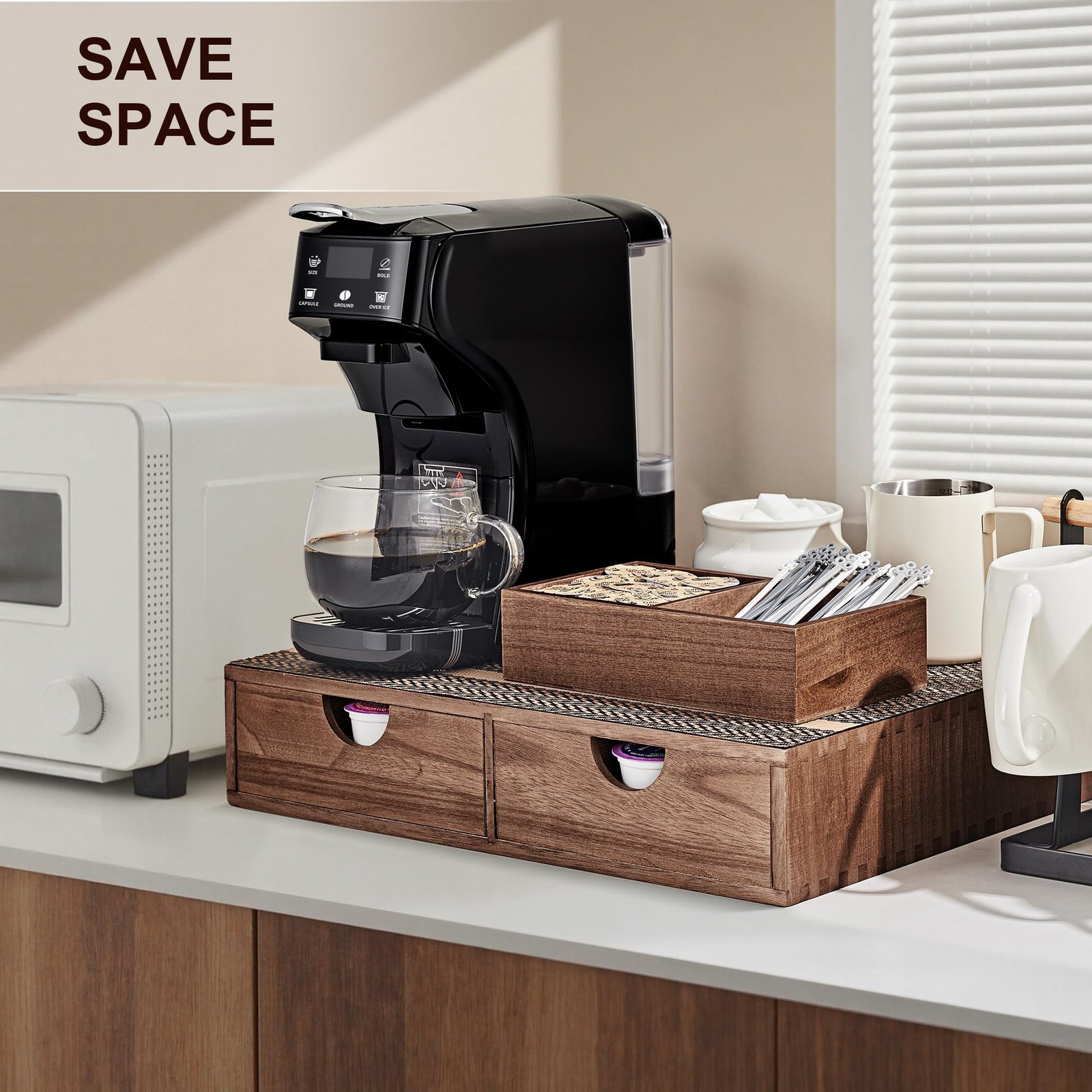 SMARTAKE Wooden K Cup Organizer Coffee Pod 15.3 x 12 x 3.1 inches, Wood