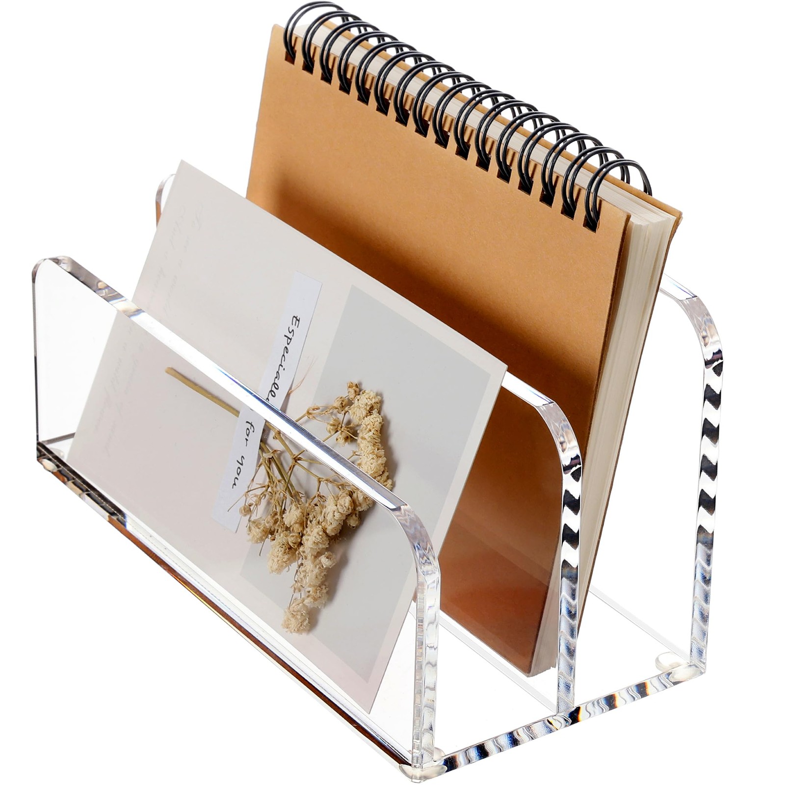 SANRUI Acrylic Mail Sorter Desktop Organizer Holder, 2 Compartments Clear Small
