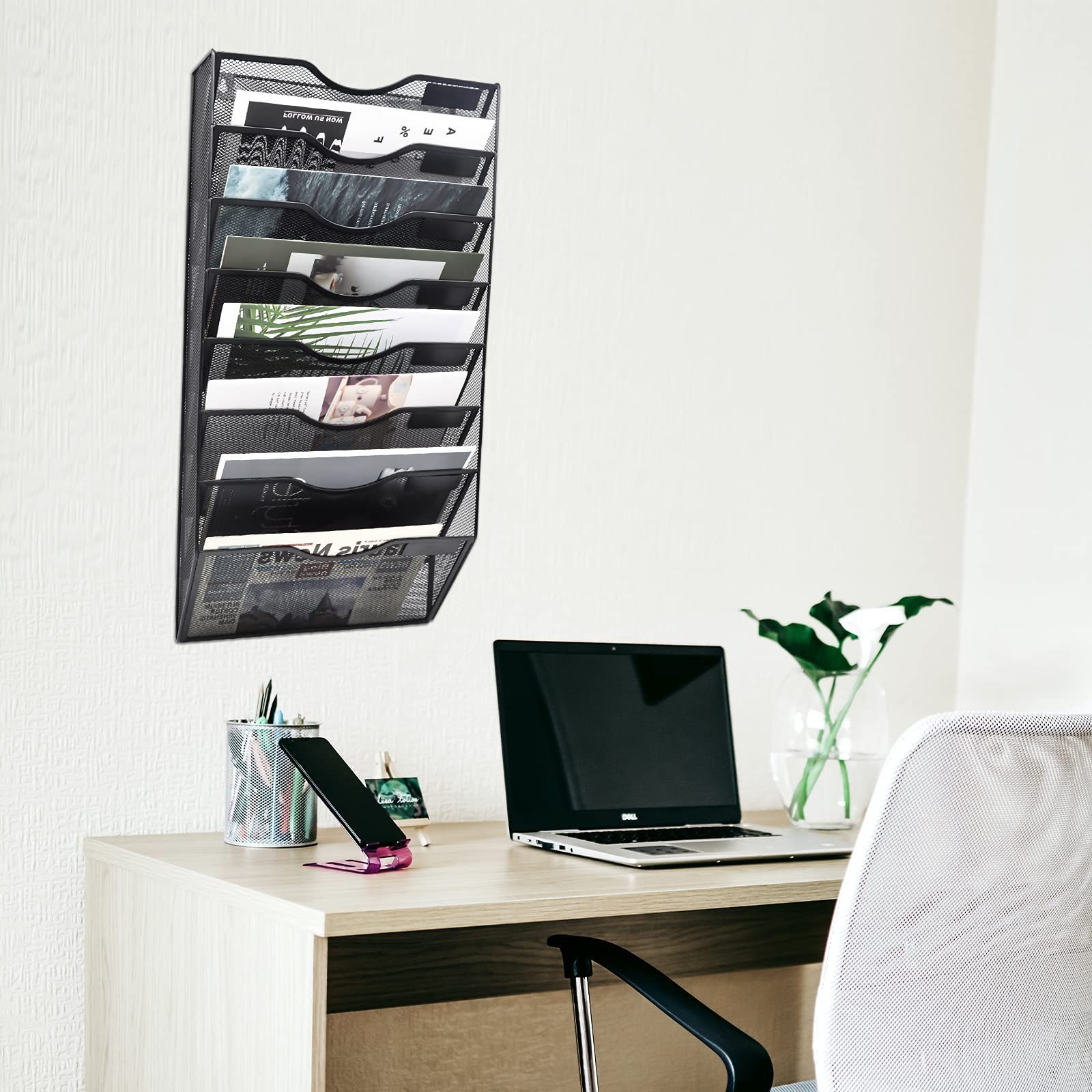 EASEPRES 8 Pocket Mesh Hanging Wall File Organizer, Wall Mounted Mail Paper D…