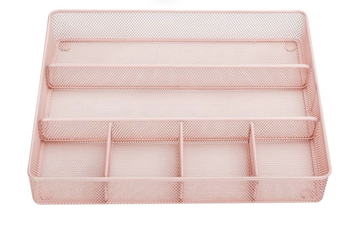 Annova Desk Top Organizer Tray for Office Organization – Metal Mesh – Pink