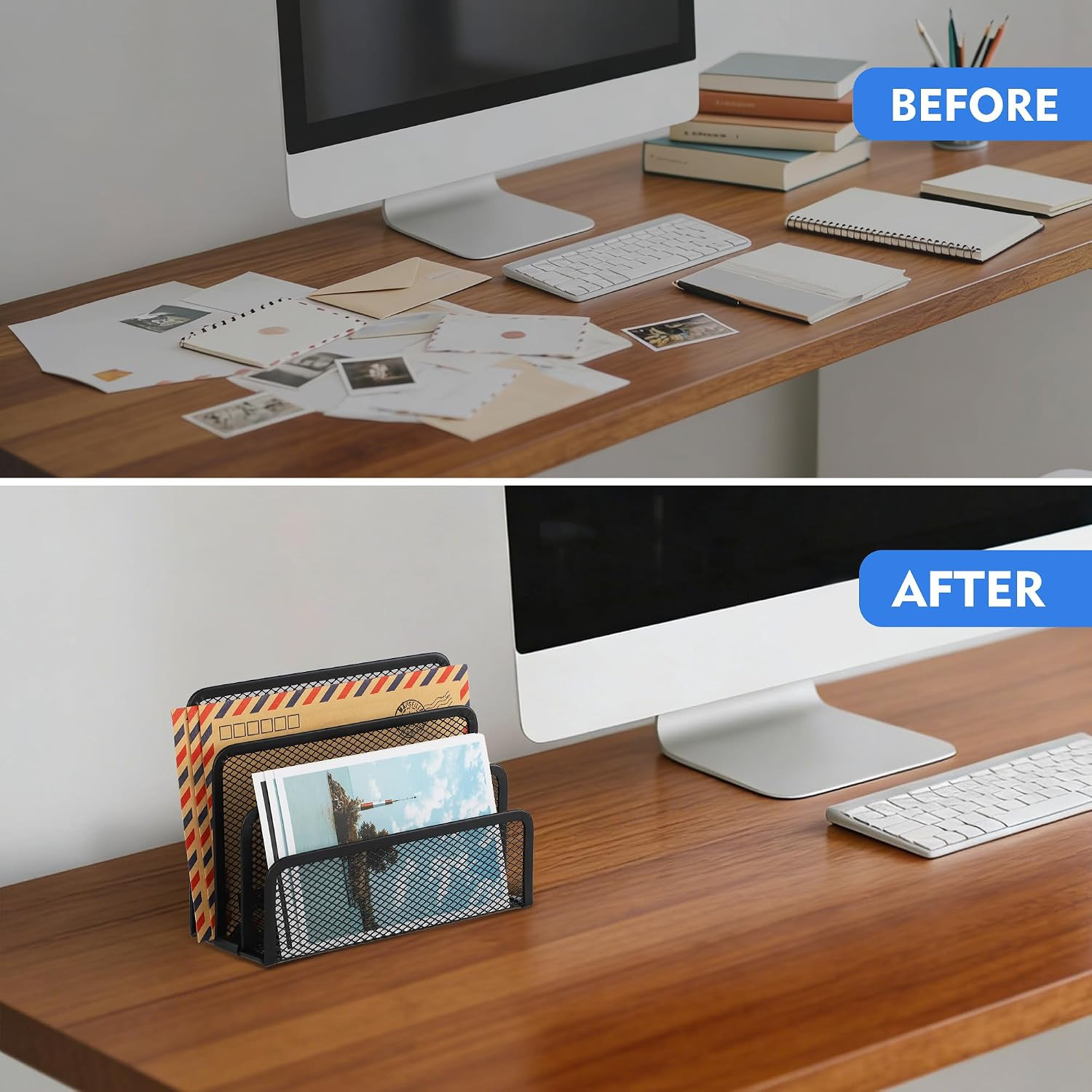 Desk Mail Organizer, Office Small Desktop Metal Mesh Envelope Letter