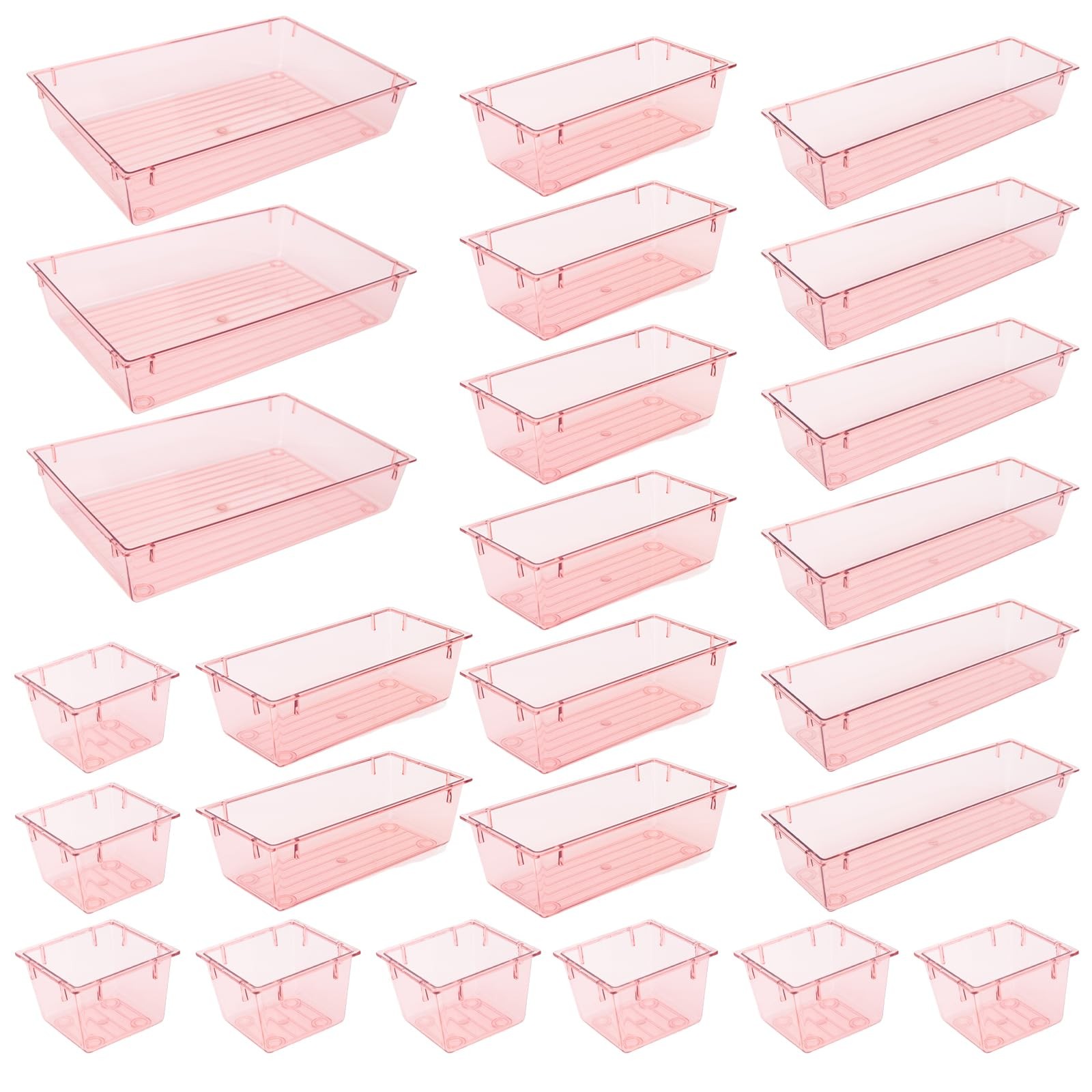 25 Pack Desk Drawer Organizer Set,Vanity and Storage 25 Pink