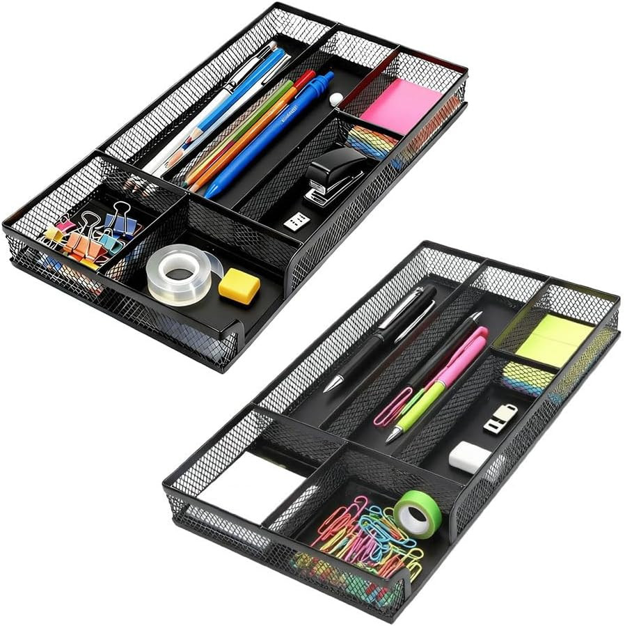 2-Pack Metal Mesh Desk Drawer Organizer for Office Supplies and Makeup
