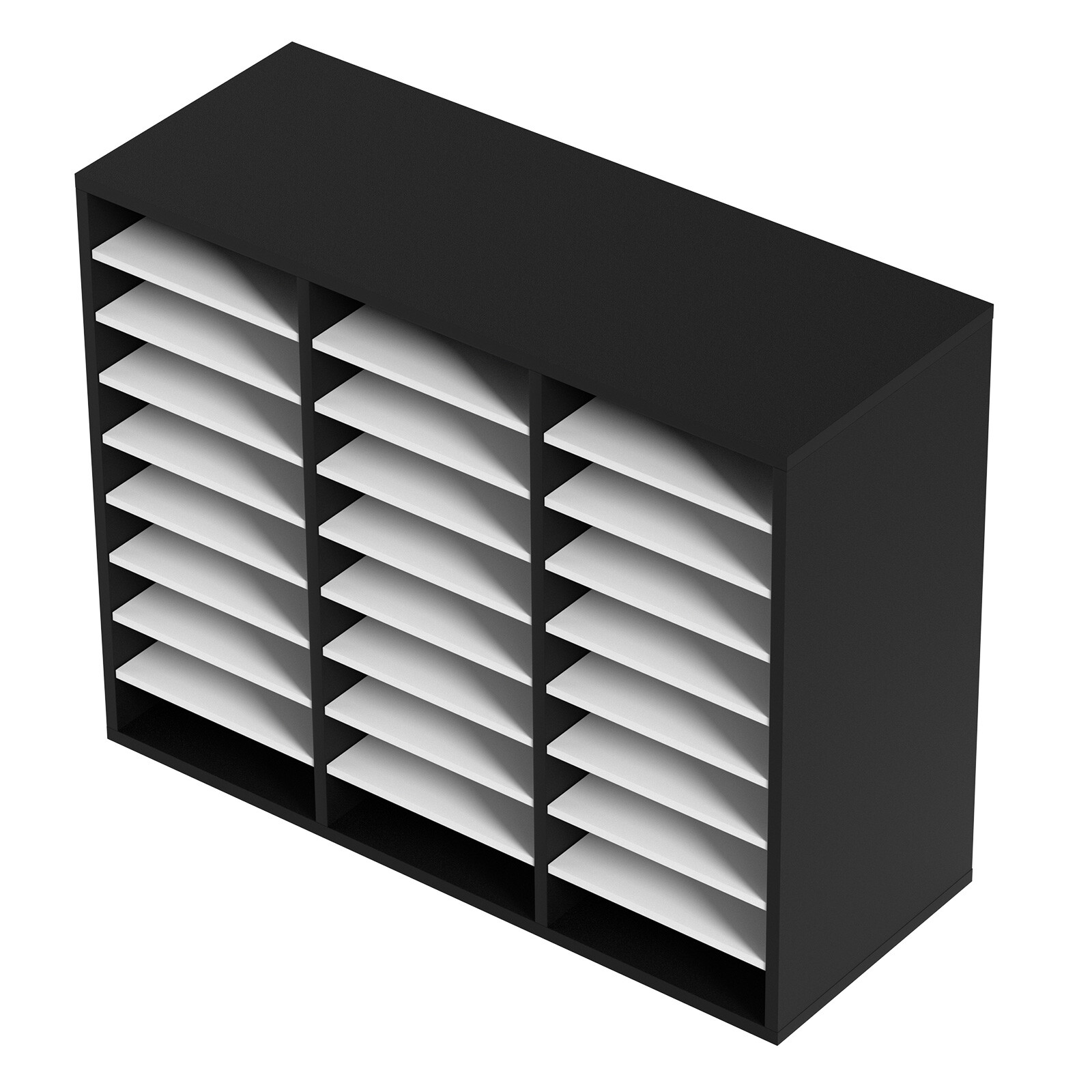 Wood Literature Organizer File Sorter Paper Storage Holder 27 Slots Black