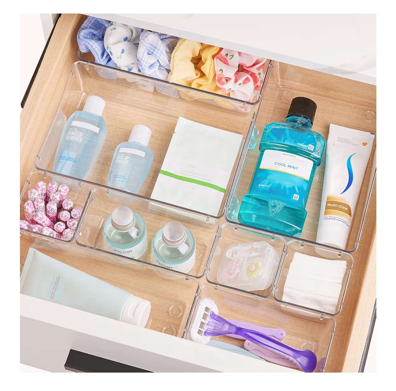 15 PCS Clear Plastic Drawer Organizers Set, 4-Size Versatile Bathroom and Vanity