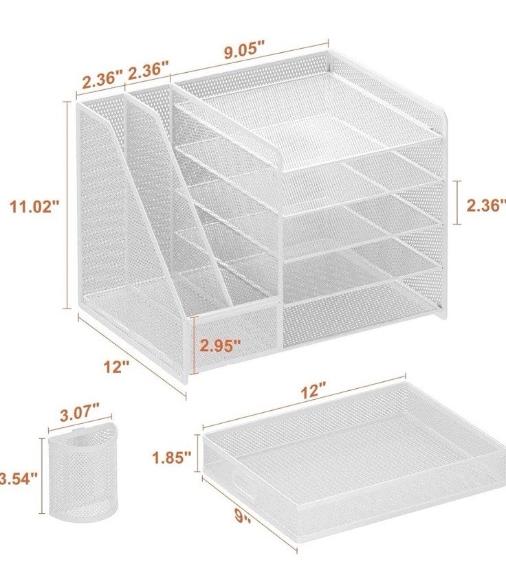 Desk Organizer with File Holder, 5-Tier Paper Letter Tray Organizer with Drawer