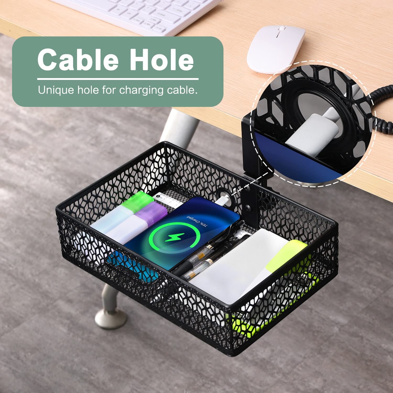 Drawer Under Desk Storage Organizer Clamp On Basket Hanging Mount Tray Black