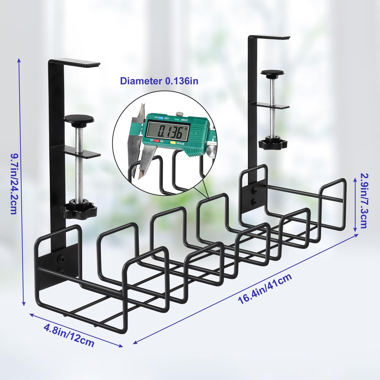 OneLeaf Under Desk Cable Management Tray – No Drill 1 Pack – Medium, Black