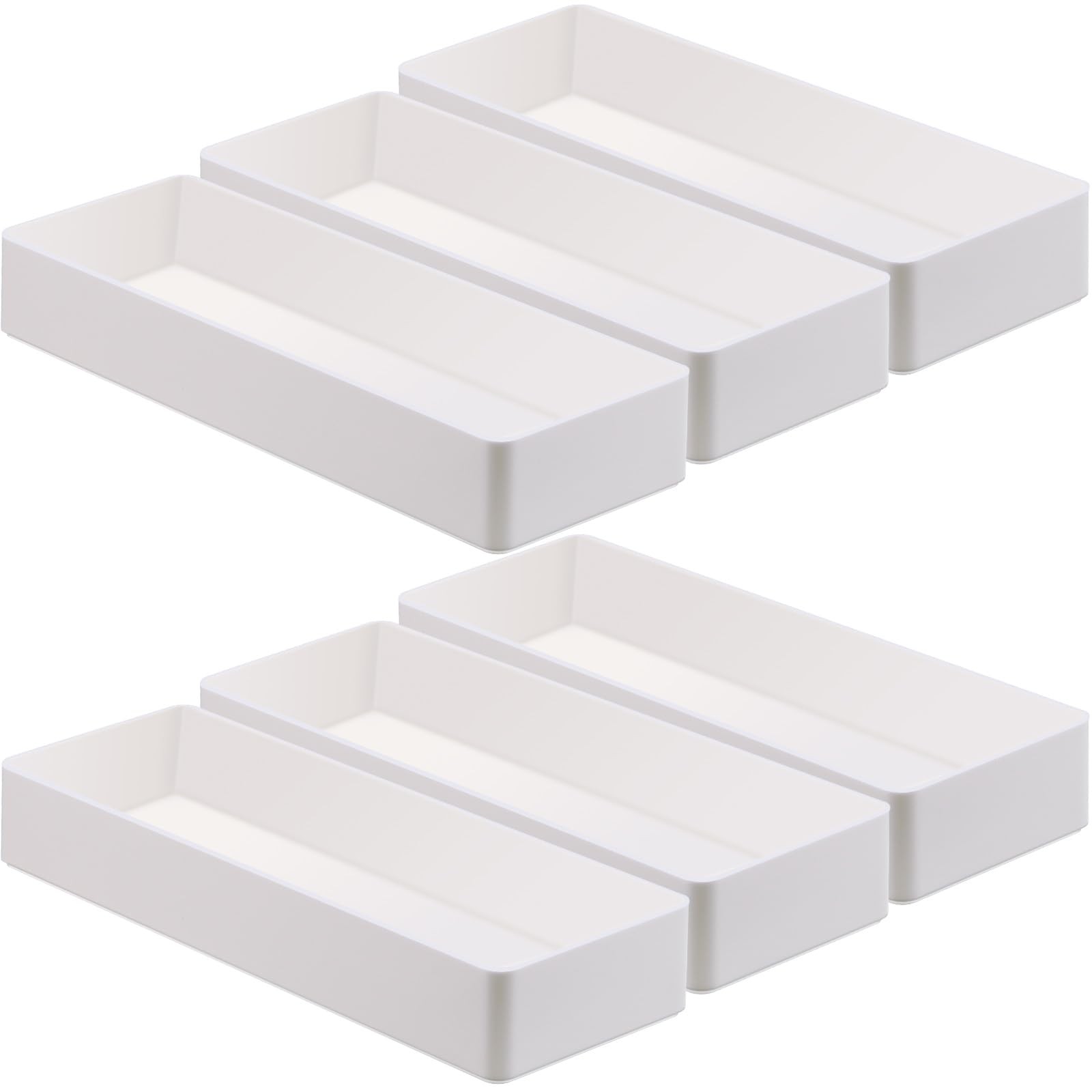 6 Pack Plastic Desk Drawer Organizer Tray 9.5 x 3 x 1.4 Inch White Desk…
