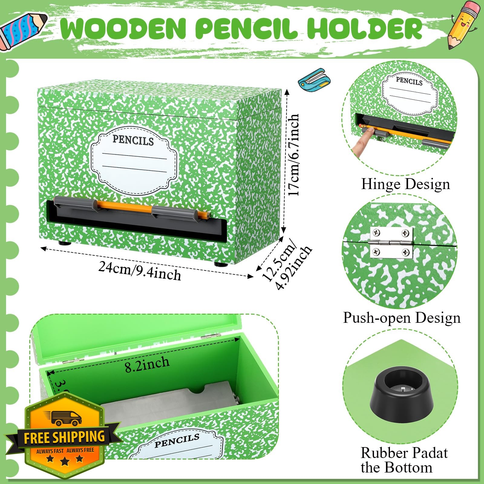 Yalikop Green Wooden Pencil Dispenser 1 Pc