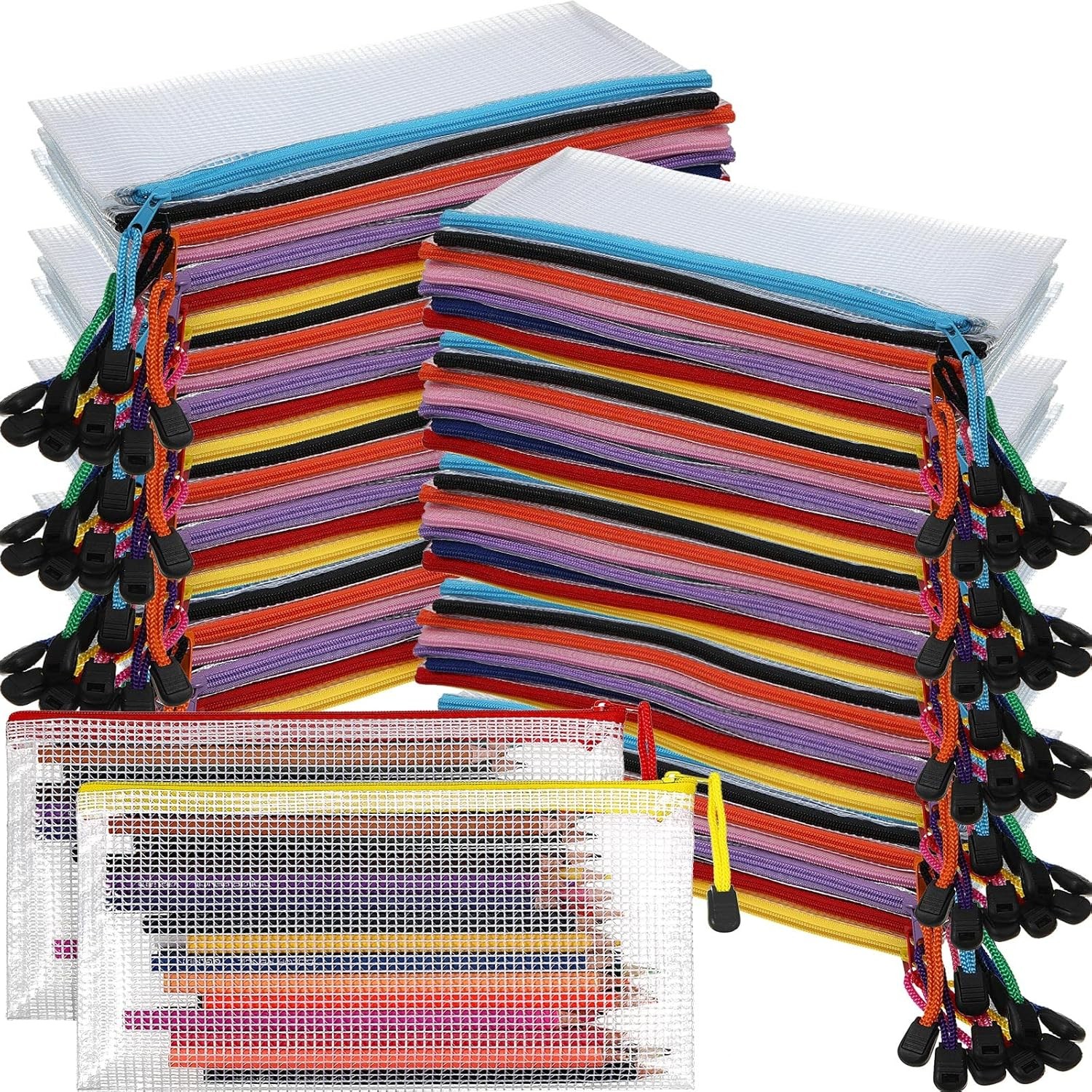 100 Pack Pencil Pouch Bulk Mesh Zipper Pencil Cases 9.5” X 4.5” Small Clear Ho