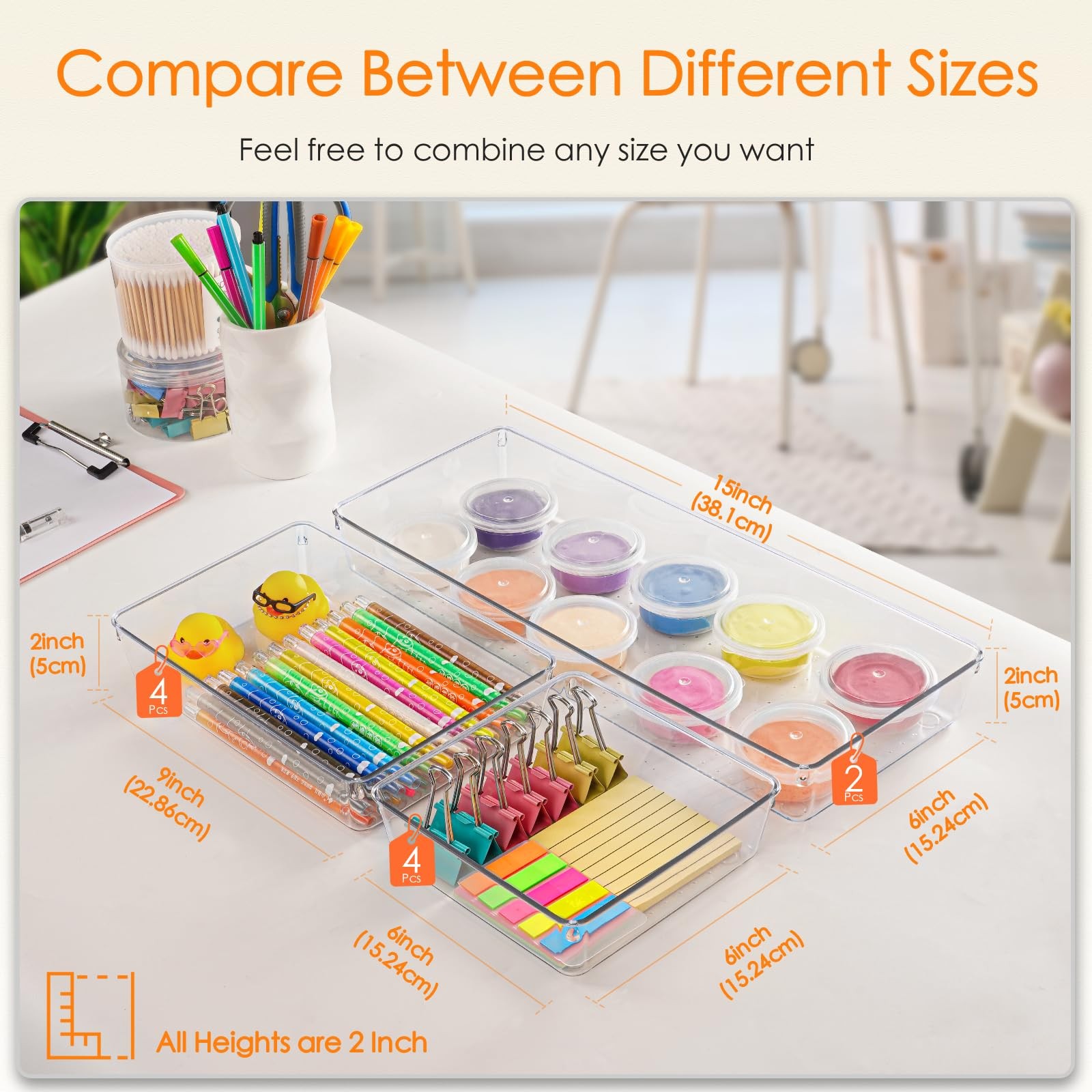 Drawer Organizer, 10 Pack Large Clear Plastic Set, 3 Size Versatile Bathroom …