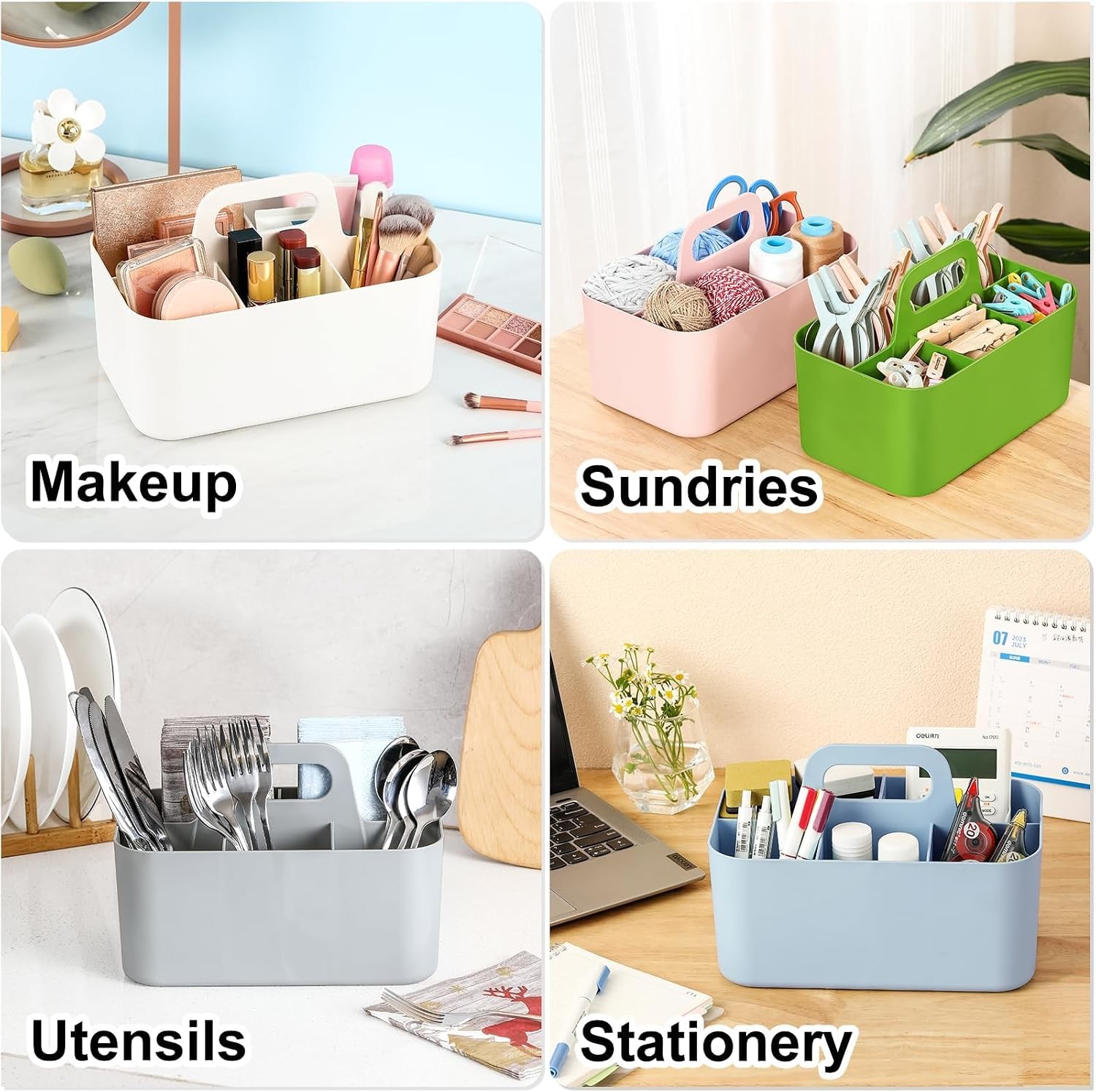 Multiuse Caddy Organizer with Handle, Portable Divided Plastic Tote Bin – Art Cr