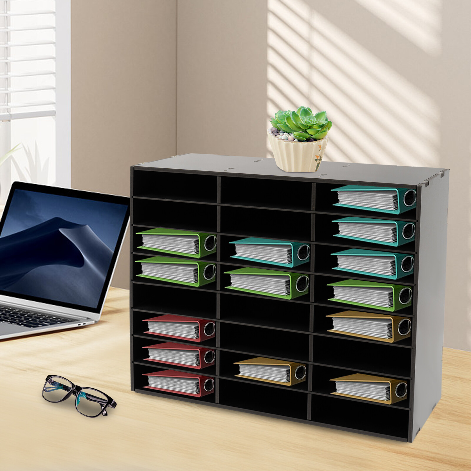 PVC Literature Organizer Desktop File Sorter Wear-resistant Display Stand Black~