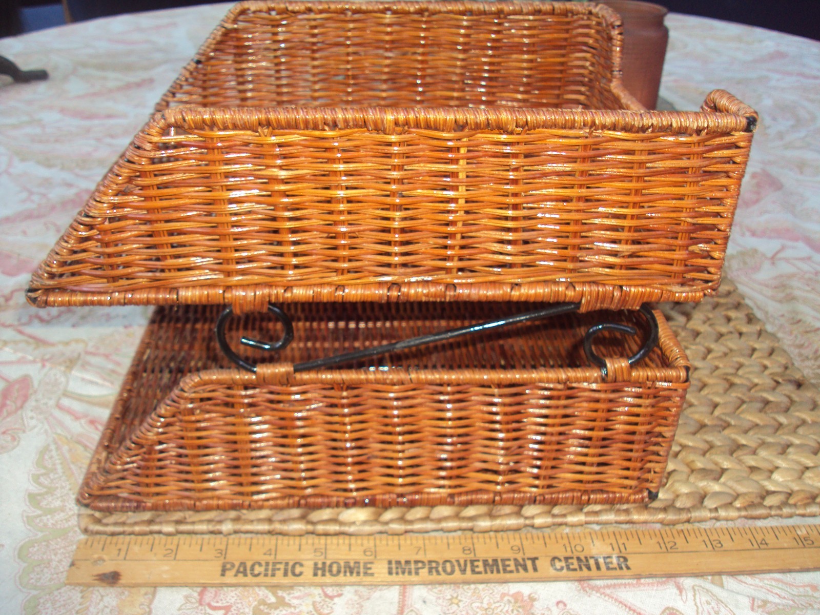 Vintage Desk File Tray Wicker Rattan Office Supply 2-tier Organizer