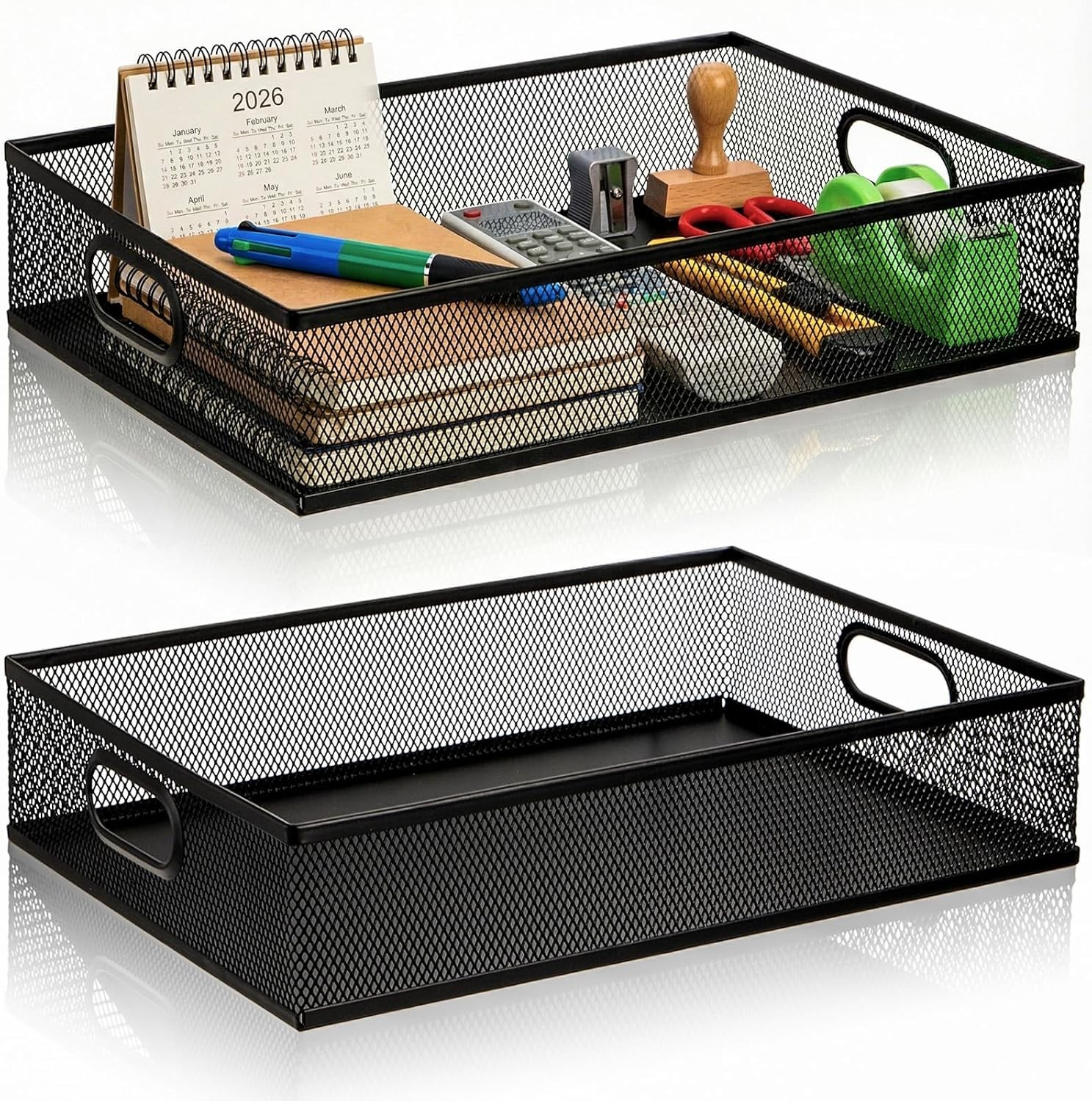 Heavy-Duty Matte Black Desk Drawer Organizer Trays – Portable & Durable 2 Pack