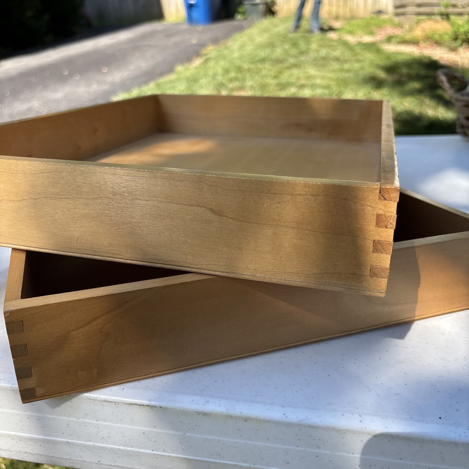 Wood Dovetail Desk Trays, In/Out Box Paper Office File 10.5 “X 13.5”