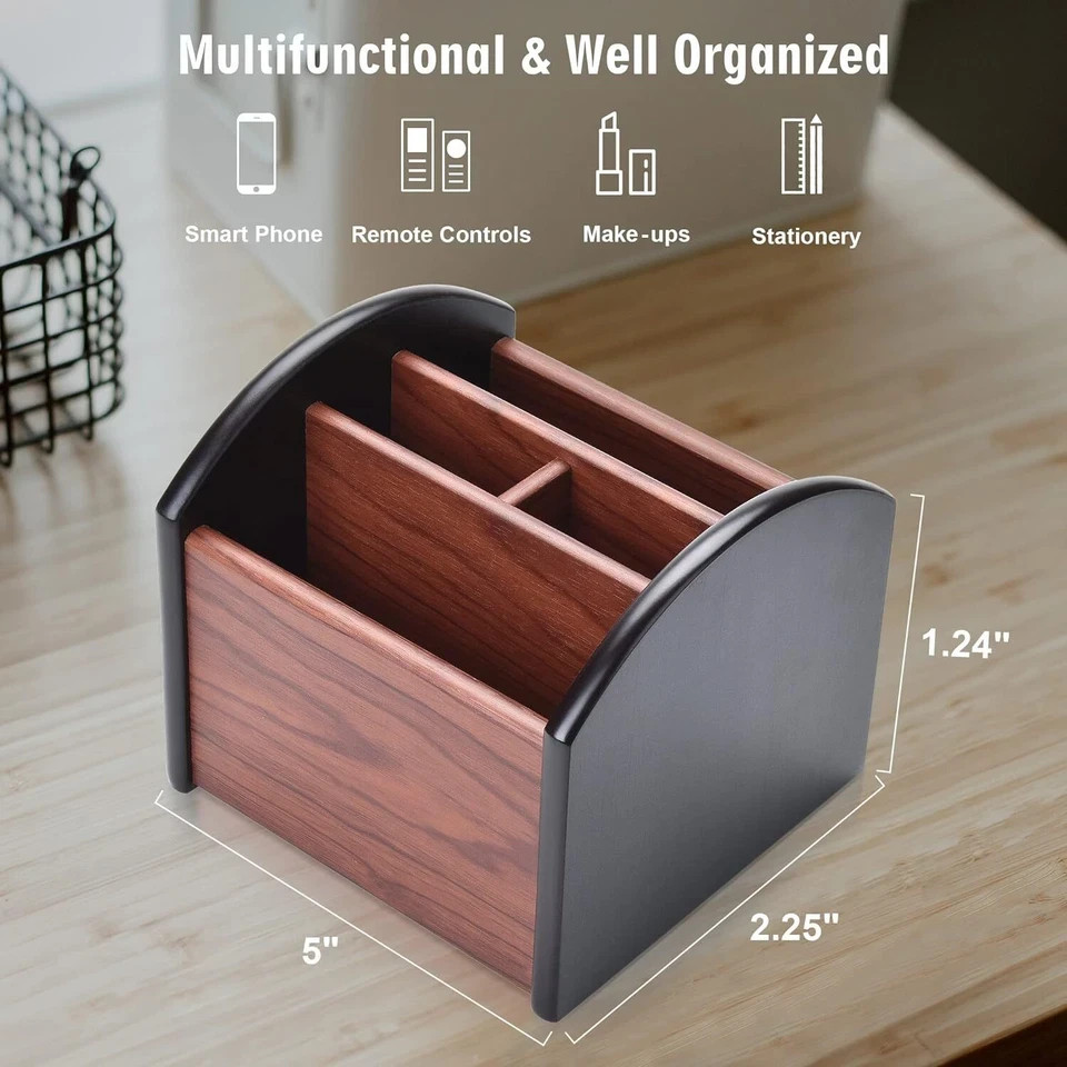 Wooden Desk Organizer 4 Compartment Revolving Wood Desktop Organizer Office