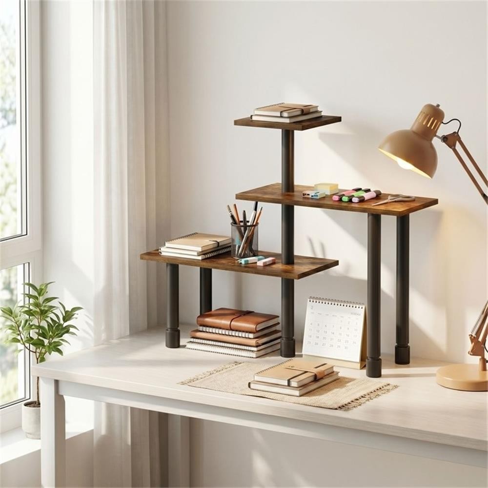 Pemberly Row 3-Tier Adjustable Desktop Organizer in Amber Pine