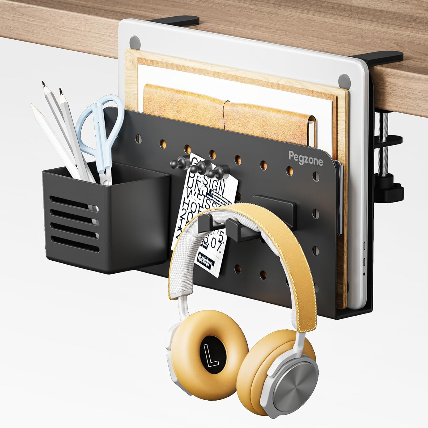 Desk Side Storage Organizer, No Drill under Desk Laptop Holder, Clamp on Desks S